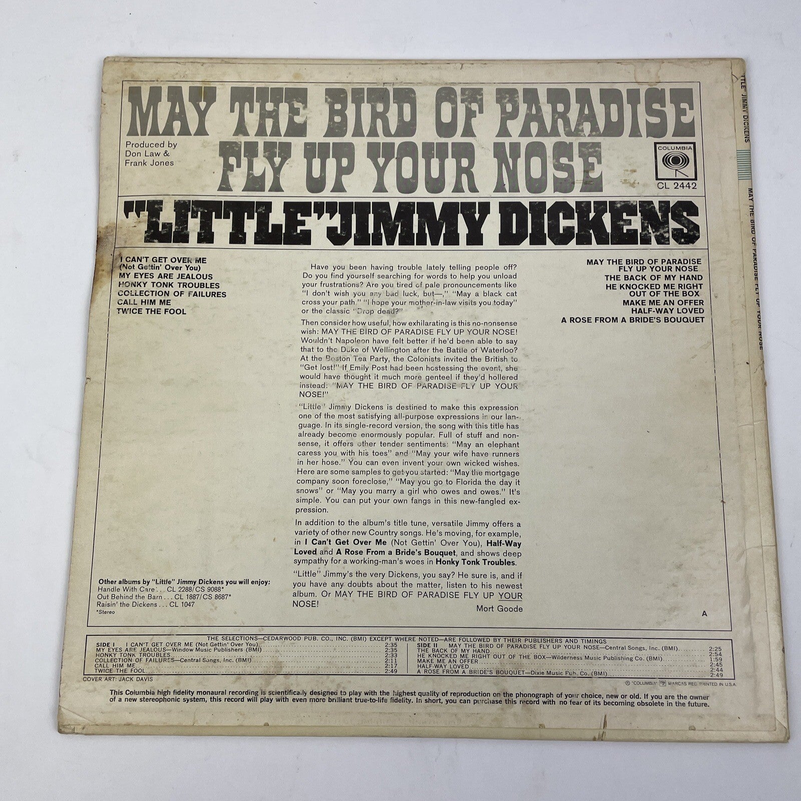 Little Jimmy Dickens "May The Bird Of Paradise Fly Up Your Nose" vinyl LP stereo