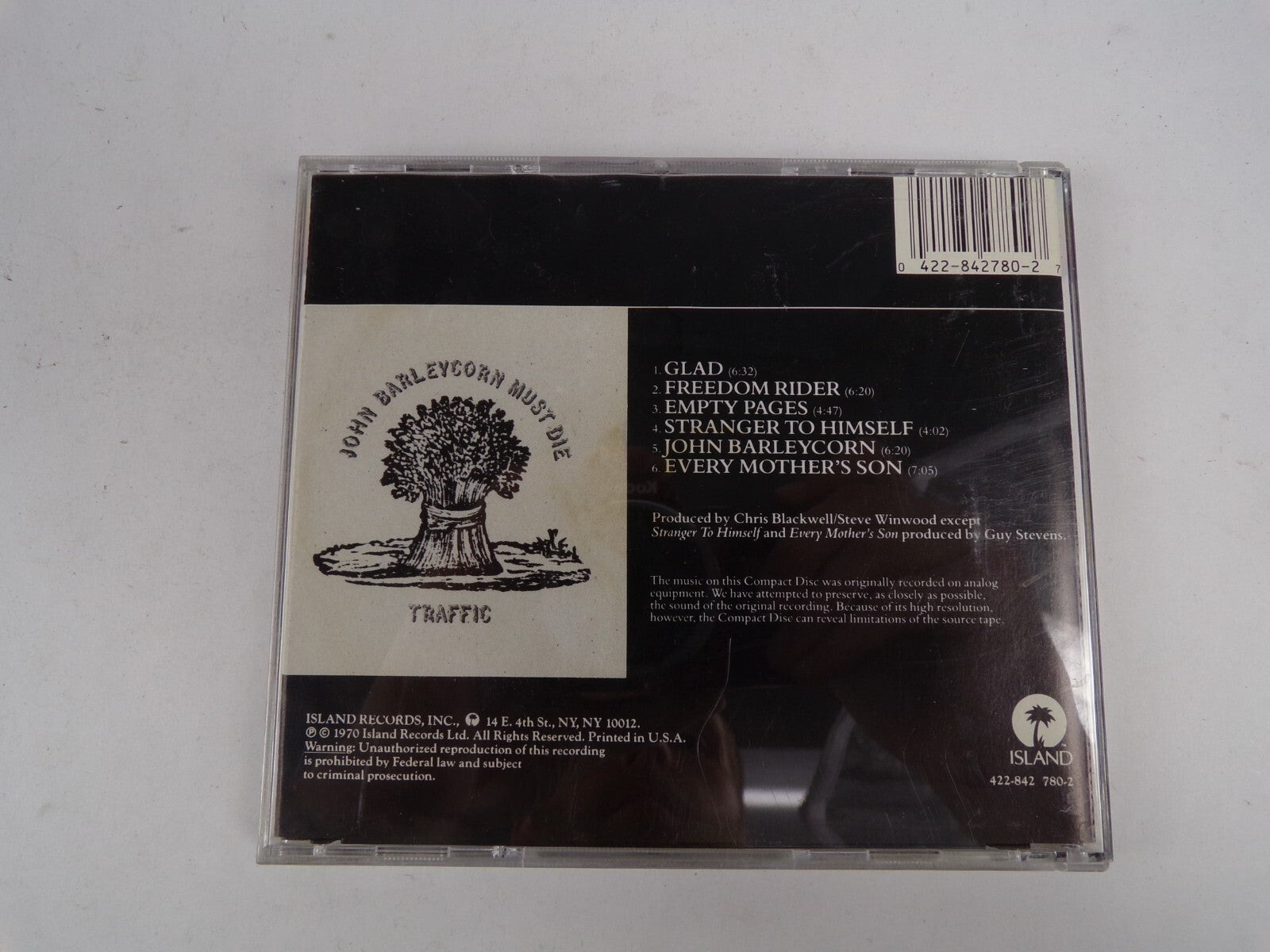 John Barleycorn Must Die Traffic Glad Freedom Rider Empty Pages CD#40