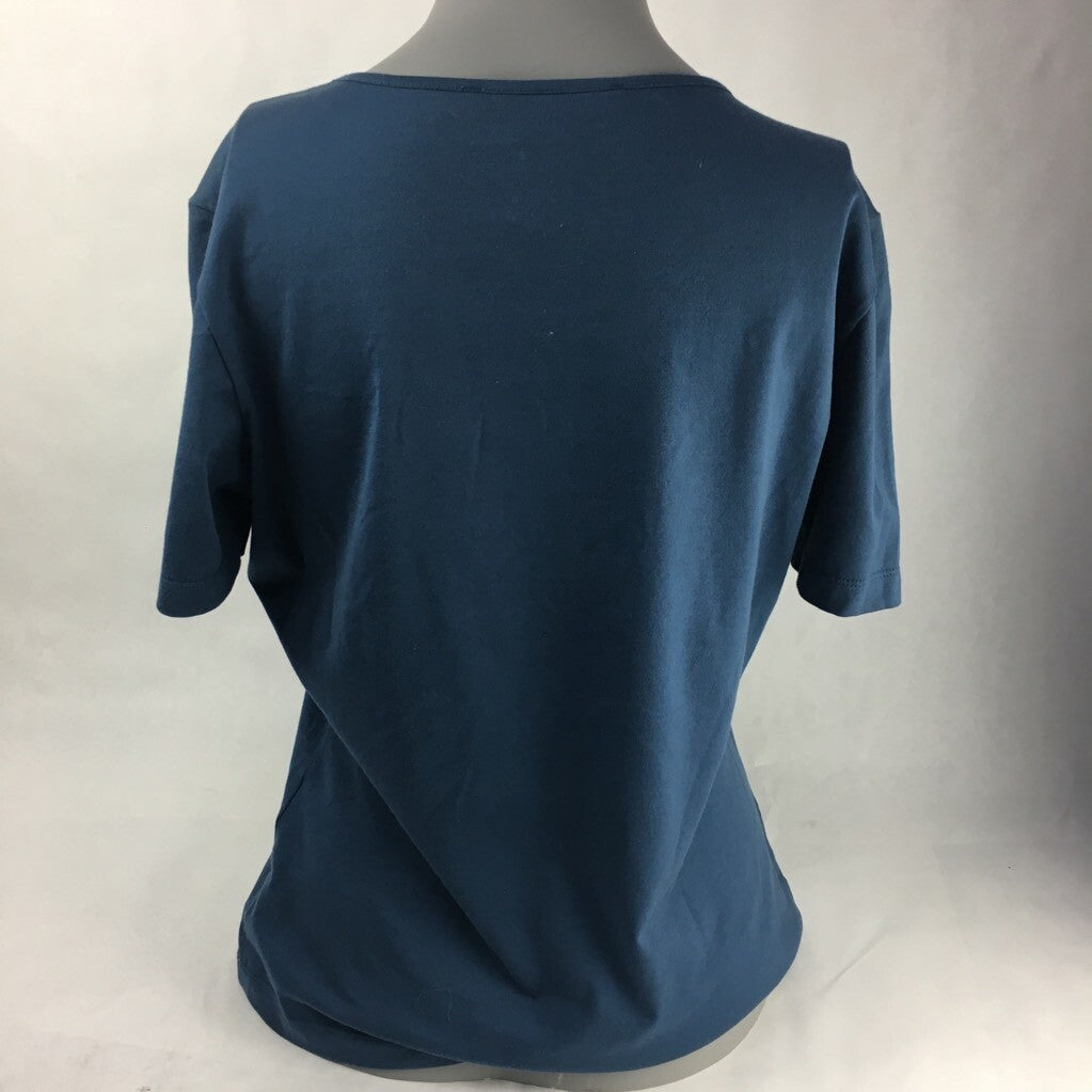 Les Copains Womens Basic T-Shirt Navy Blue Crew Neck Stretch Cotton Blend Tee 42