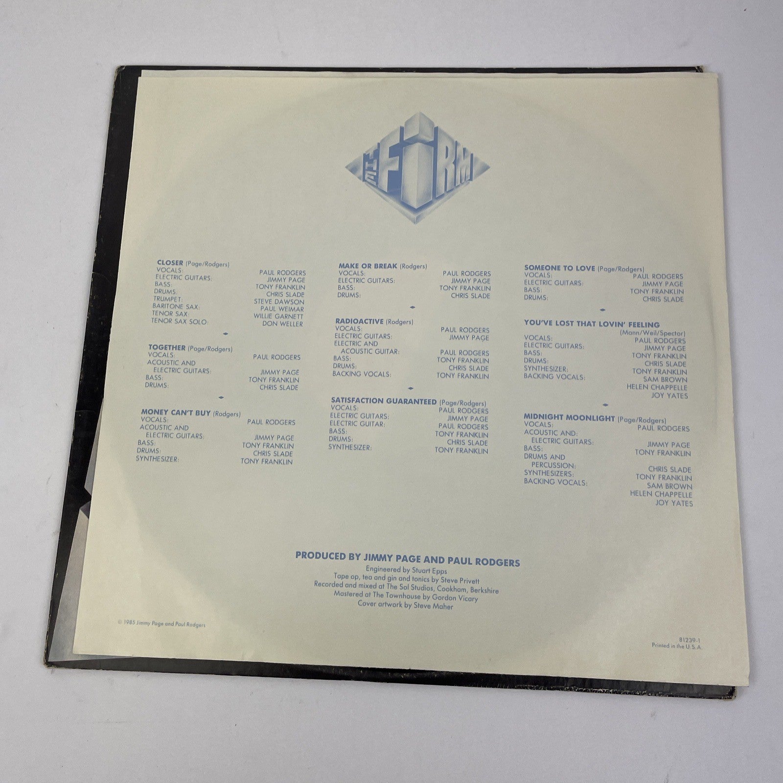 The Firm "Self Titled" -1985 Atlantic 81239-1  Vinyl LP Record - VGC