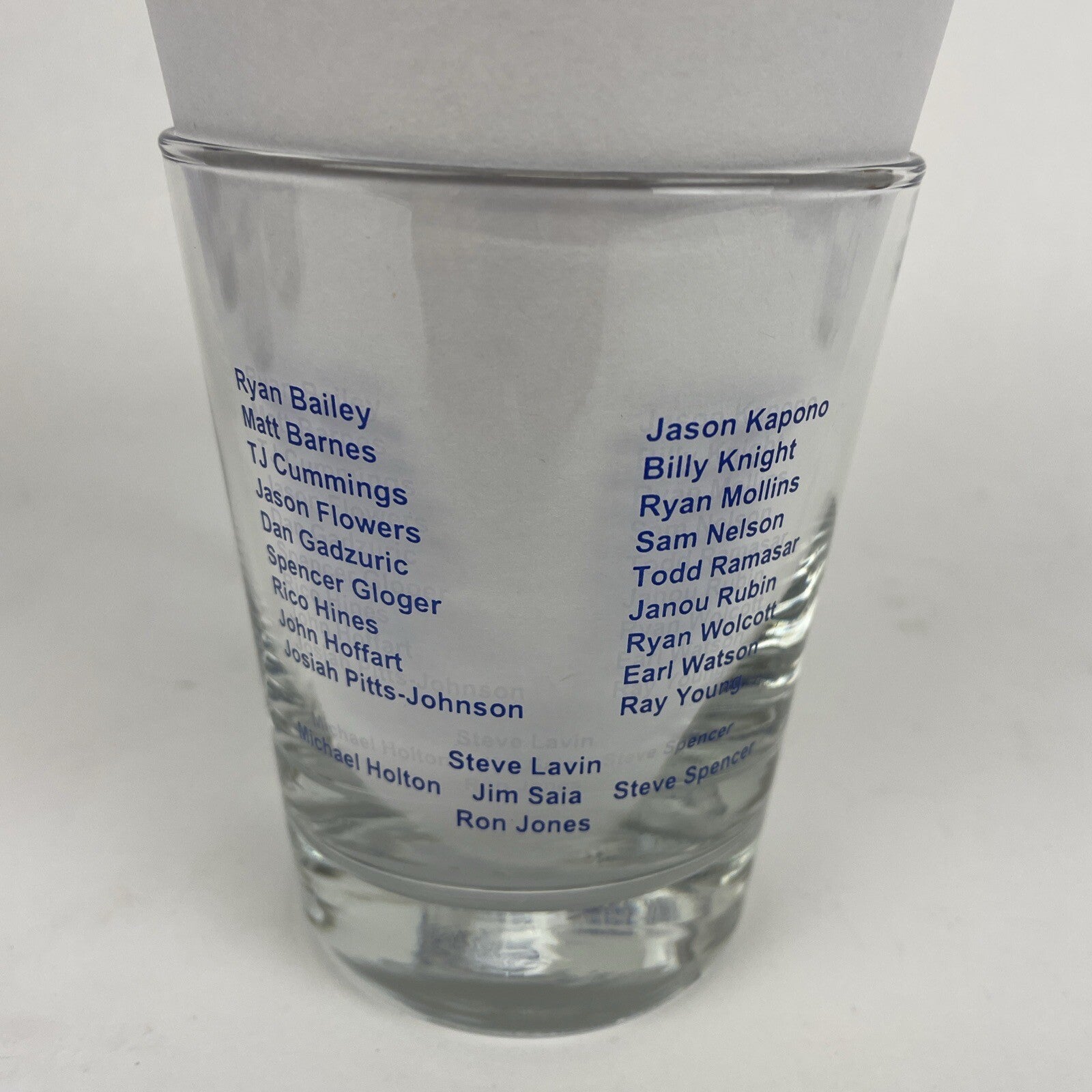 Set of three UCLA Bruins Basketball Awards Banquet highball glasses from 2000, 2001, and 2002.