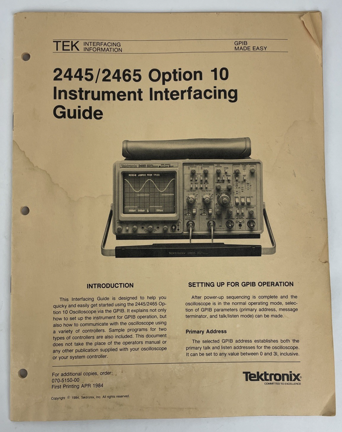 Tektronix 070-5150-00 2445/2465 Option 10 GPIB Interfacing Manual | Original