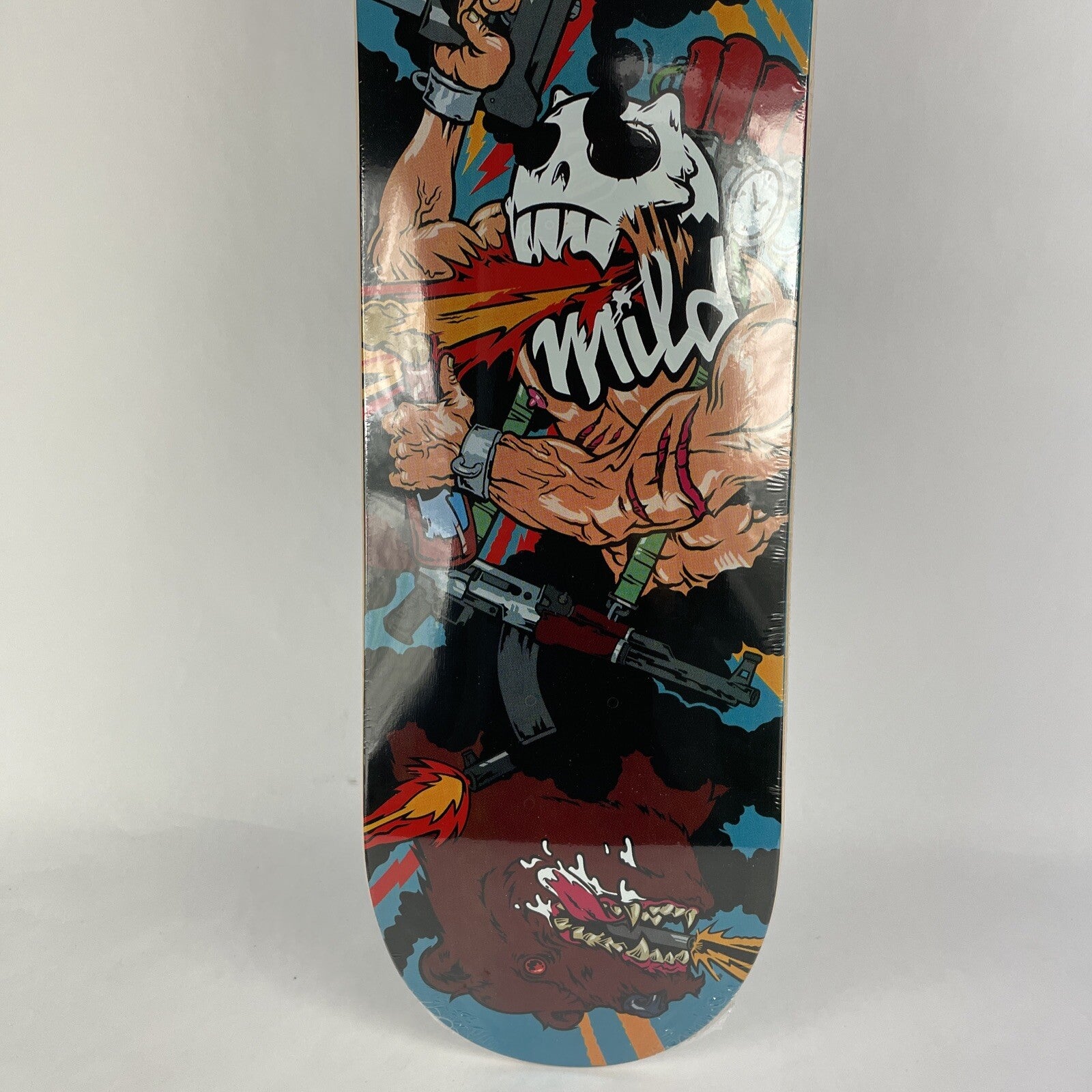 Mild Skateboards War Warrior 7.75-inch rare skateboard deck with premium maple construction and bold graphic artwork.