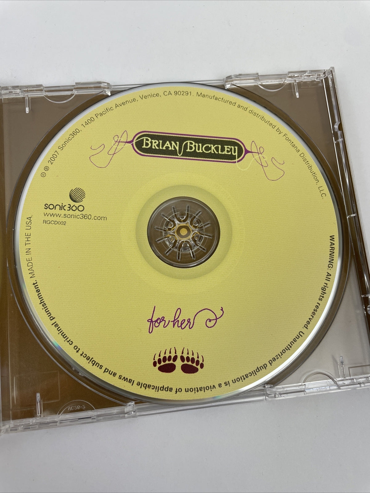 BRIAN BUCKLEY " FOR HER " CD PROMO DISC 2007 SONIC 360 Records - 2007         BC