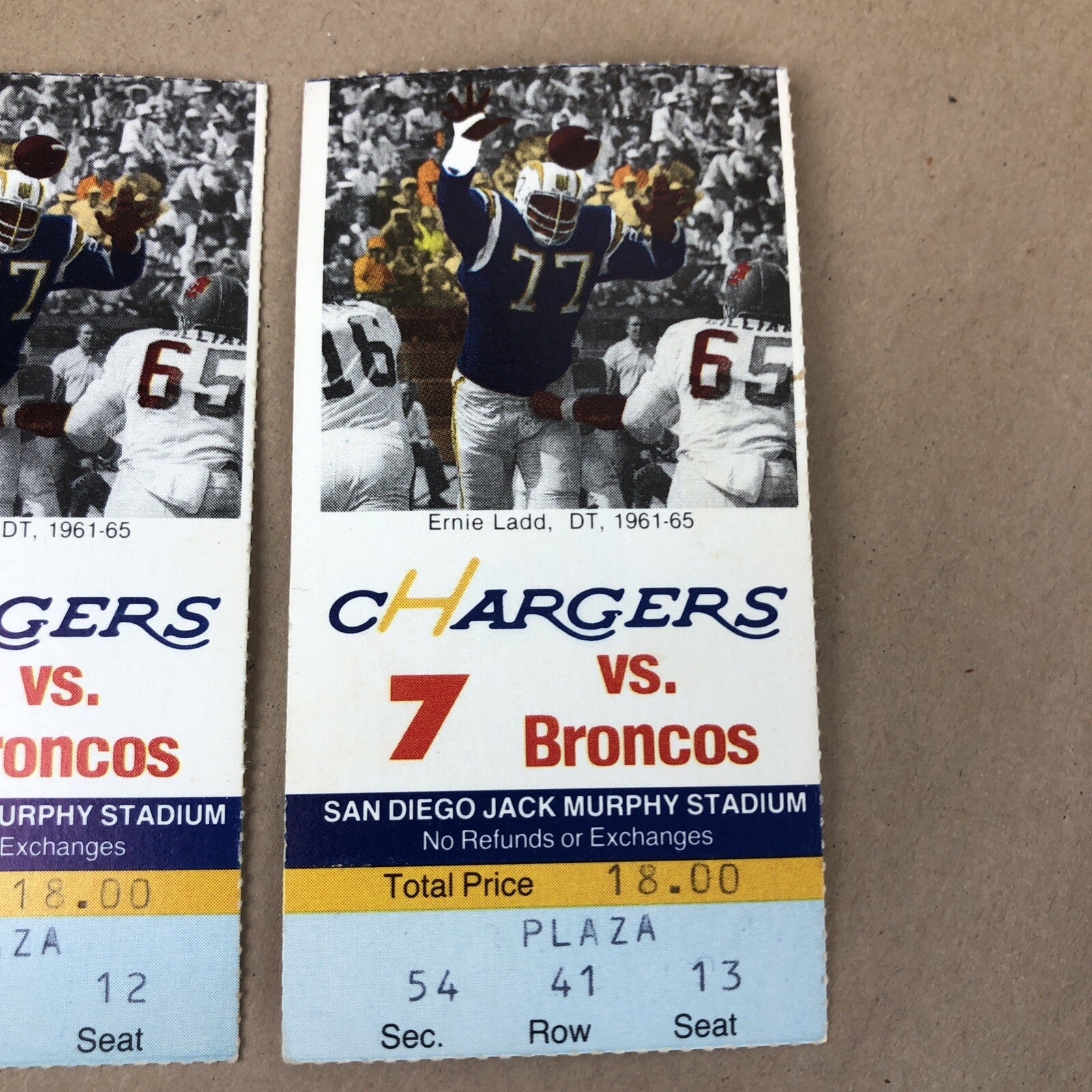 VINTAGE NFL DENVER BRONCOS @ San Diego CHARGERS FOOTBALL TICKET STUBS  (2) 