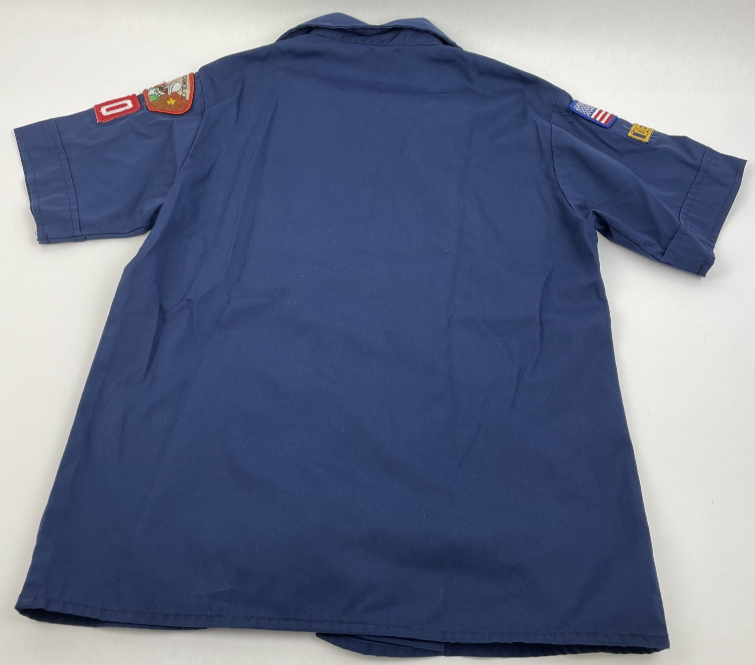 SD Boy Scouts of America BSA Youth Shirt Blue Size 12 w 11 x Sewn on patches