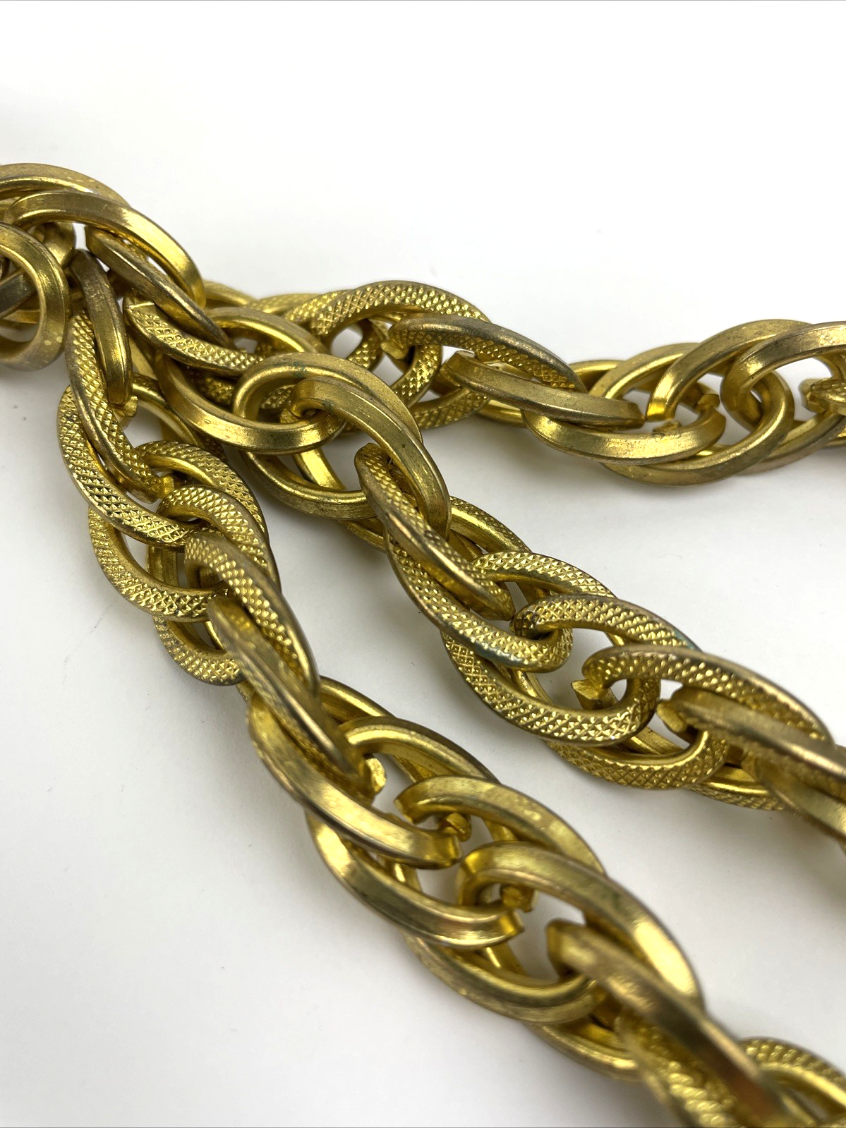 Vintage Long Gold Tone Thick Textured Design 3 Chain Toggle Belt OSFM