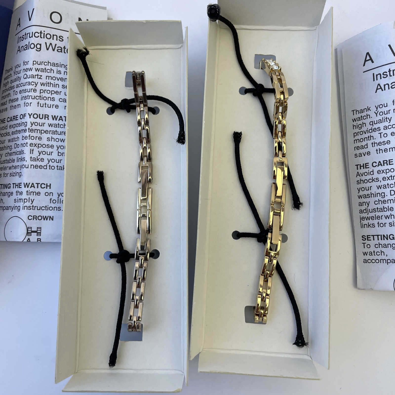 2 x VTG Avon Sparkle Tennis Bracelet Wristwatch Rhinestone Goldtone / Silvertone