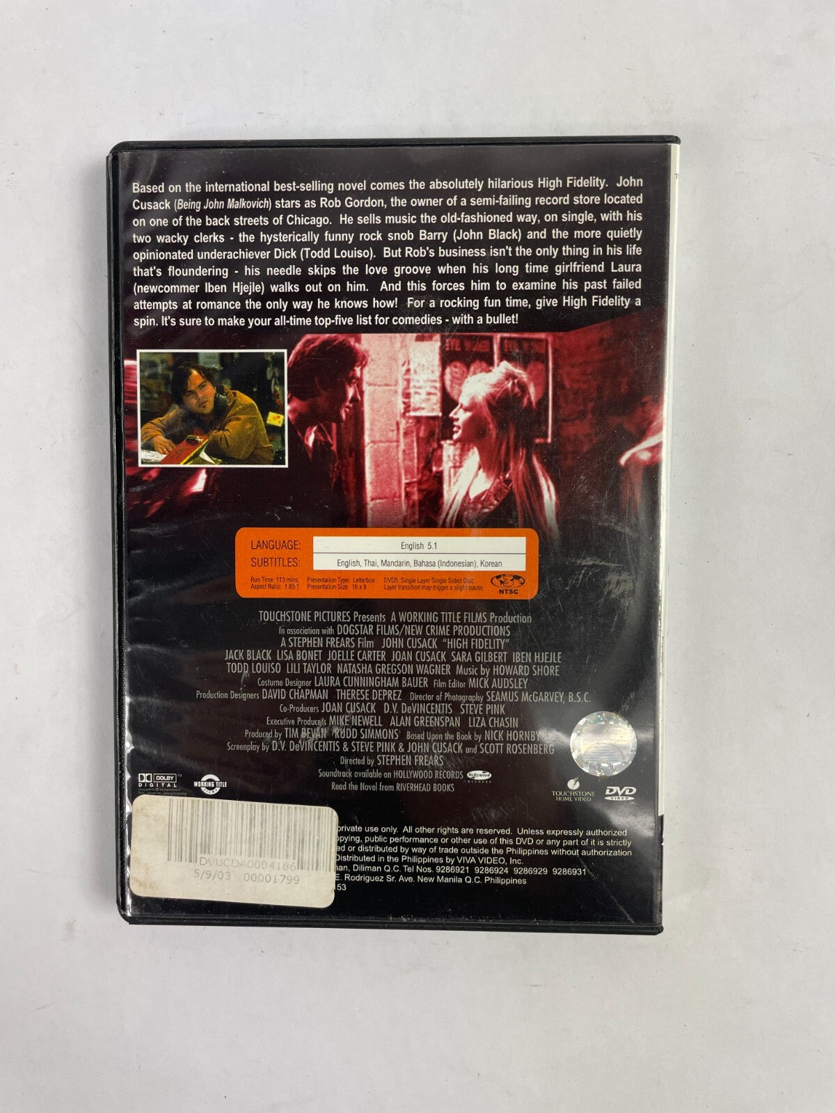 Based On The International Best Selling Novel John Cusack High FidelityDVD Movie