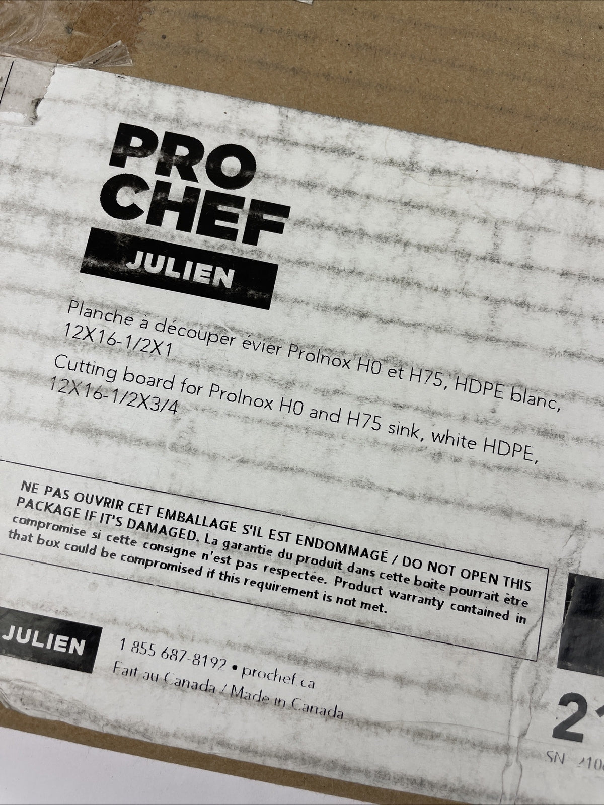 Prochef by Julien IH-BB-16-WH Cutting Board For Proinox Sink 12X16-1/2X3/4 White