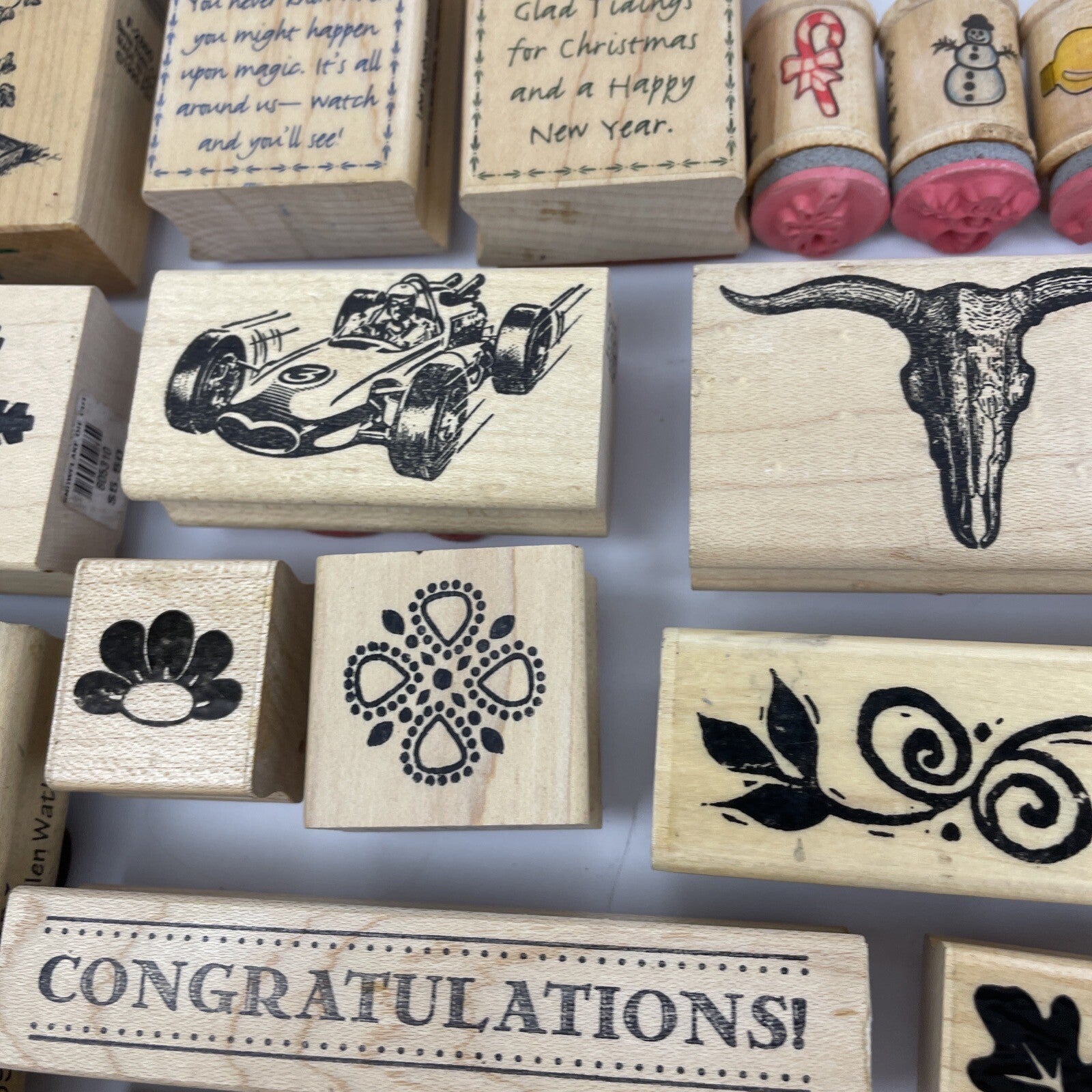 Rubber Stamp Lot SANTA Flowers Christmas DOG Paw Words Scrapbook Paper New Used
