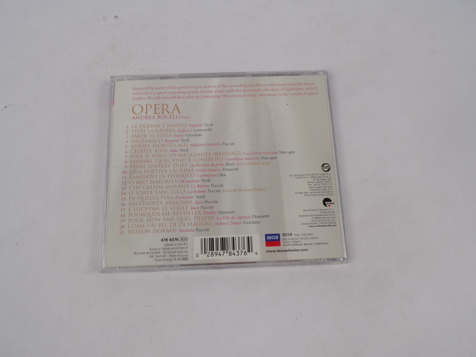 Andrea Bocelli Opera La Donna E Mobile Vest La Giubba Amor Ti Vieta CD#68