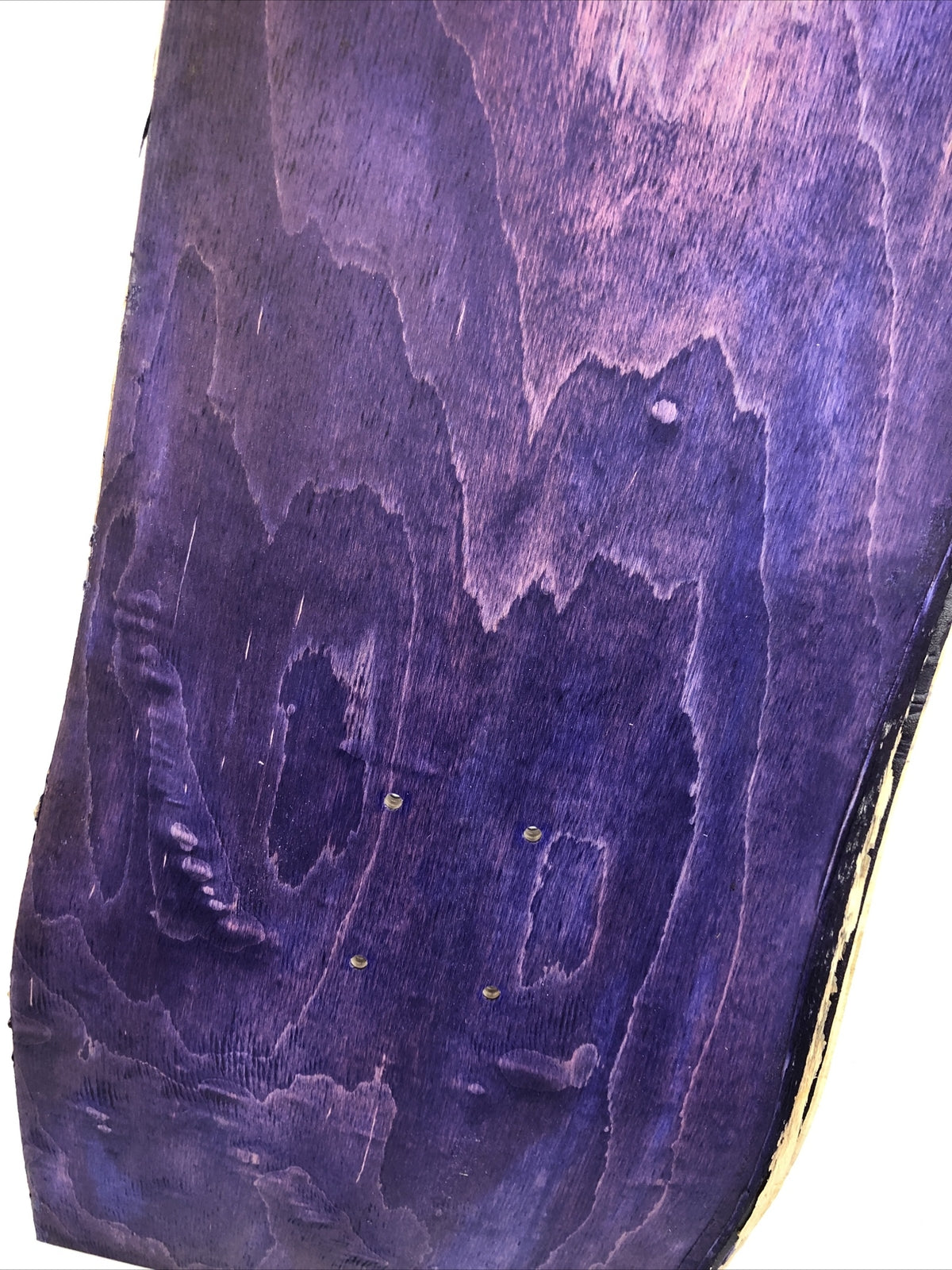 Blank uncut purple stain skateboard deck 10 x 34 inches with 14.25-inch pre-drilled wheelbase.