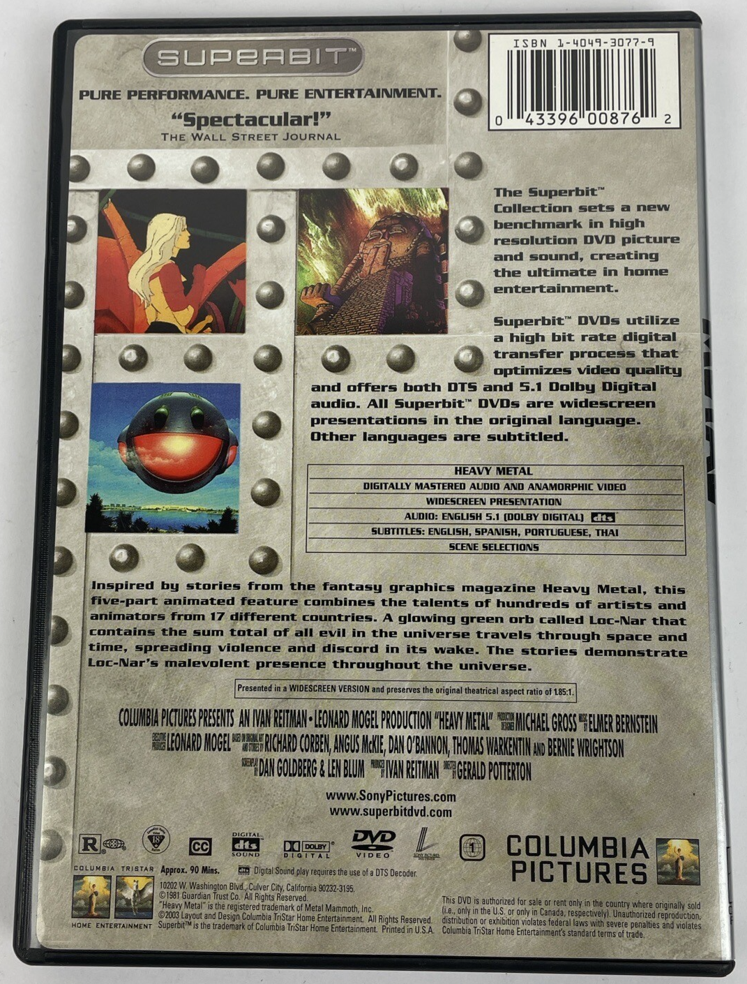 Heavy Metal (DVD Video 2003, Superbit) Columbia Tri-Star Rated R Mint Disc