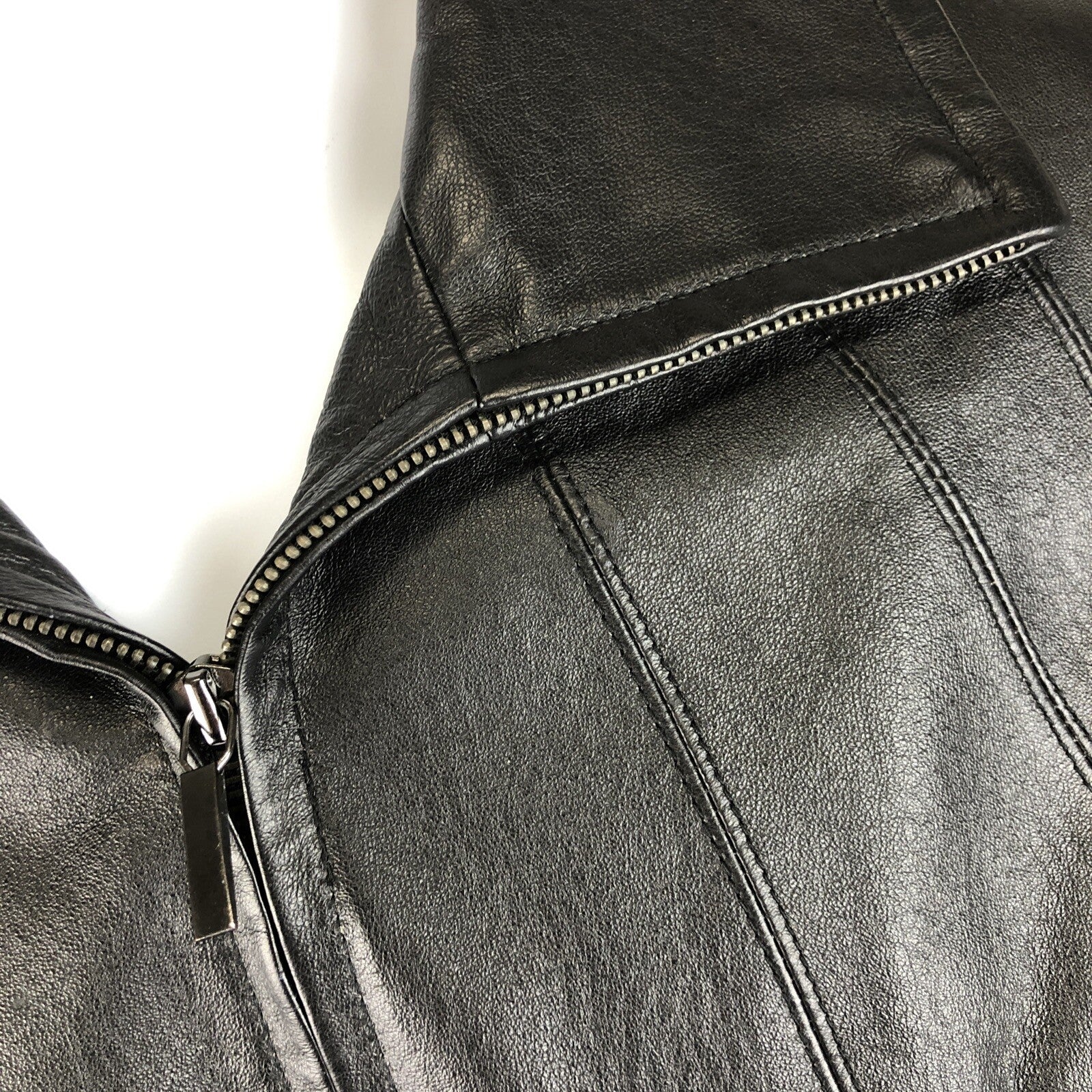 Vintage East 5th Genuine Leather Jacket Women’s  XL Black Zip Front Lined Coat  