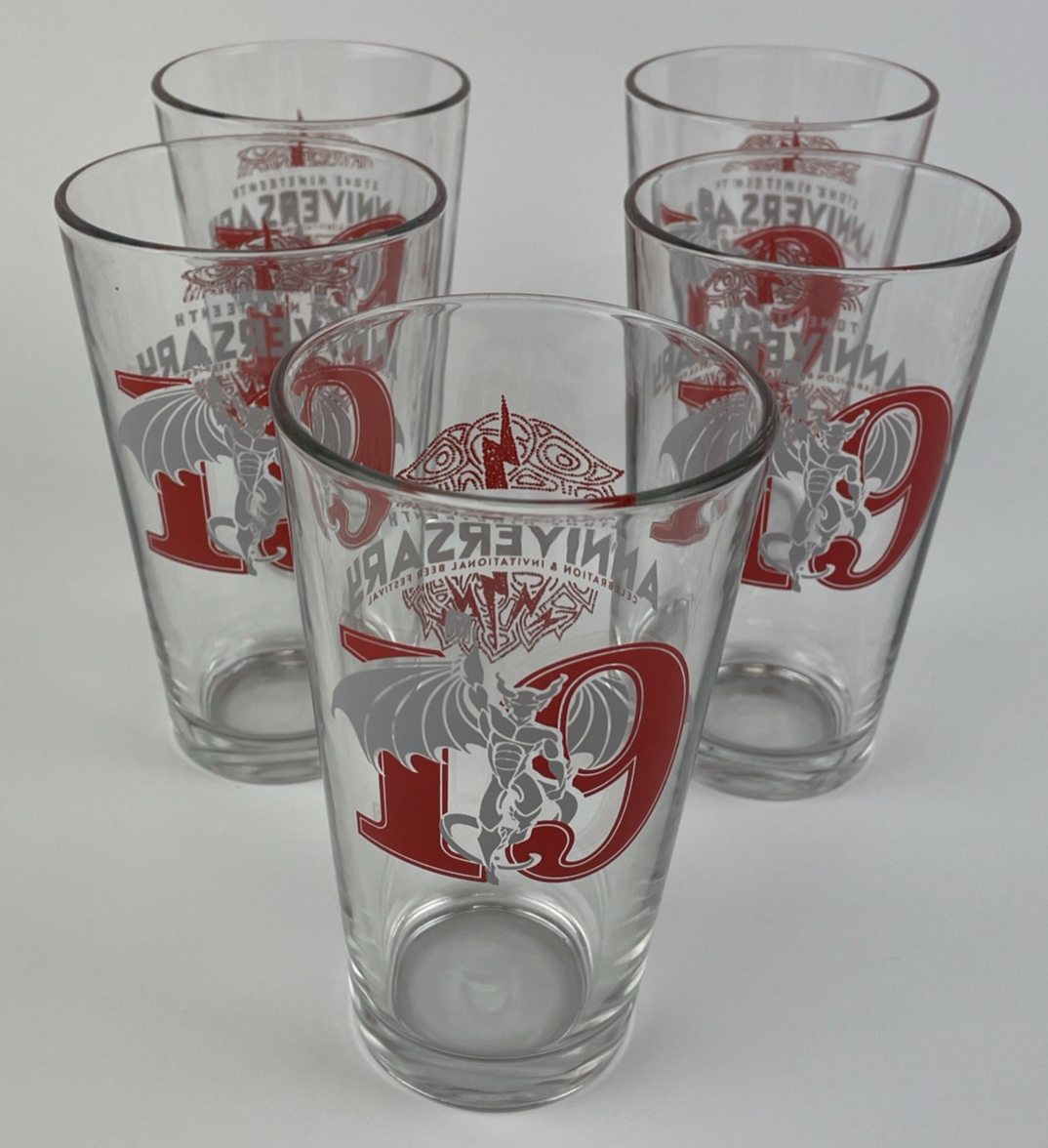 Lot of 5 x STONE BREWERY  19th Annaversary " Gargoyle Raise a PINT " GLASSES NOS