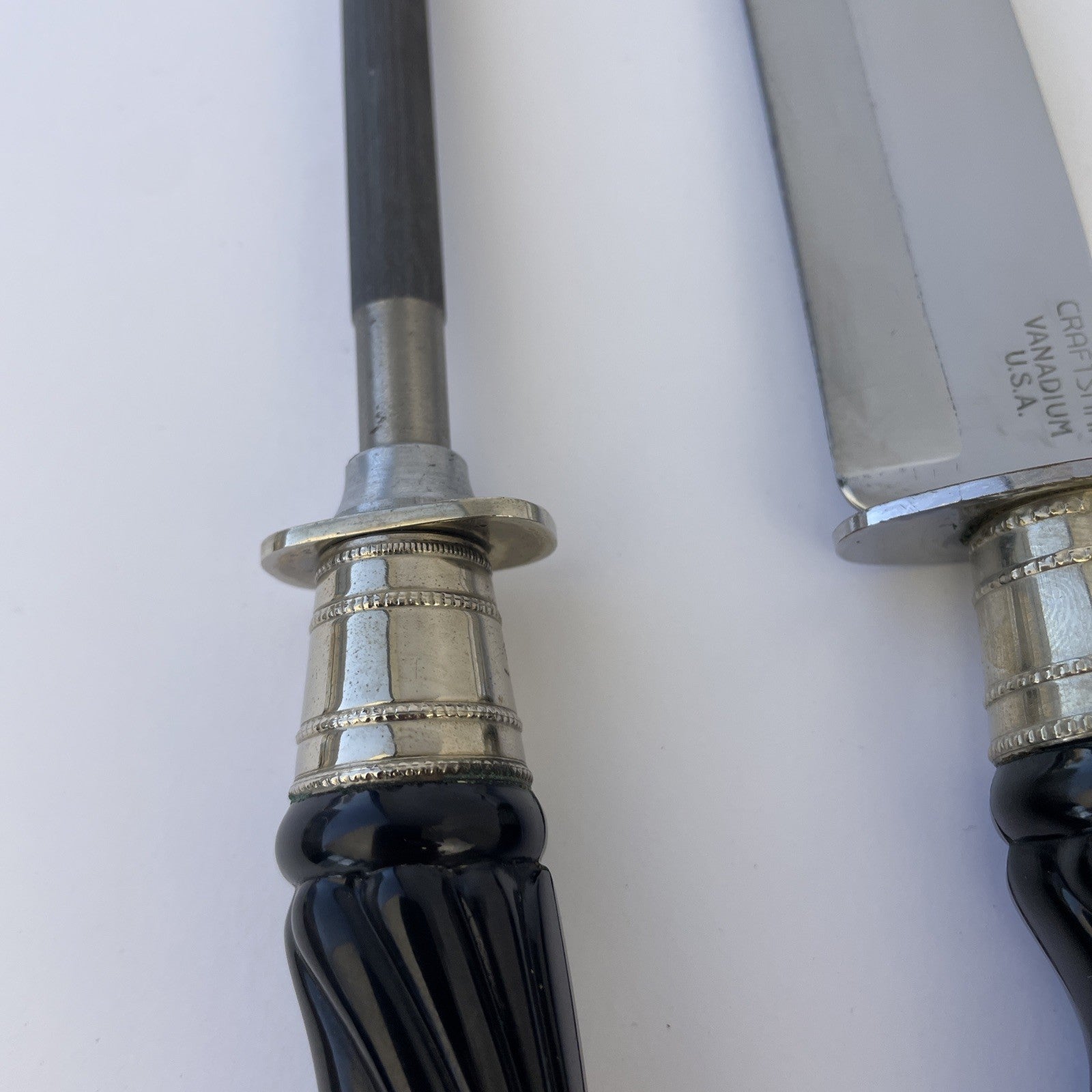 CRAFTSMAN CARVING SET HOLLOW GROUND CUTLERY ONYX Black Handle VINTAGE SET IN BOX