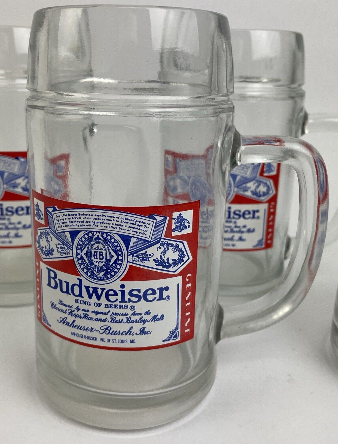 Lot of 4 x Budweiser 1970 VINTAGE Beer Glass Mug 0.5L 56 Bullet Mouth LOOK 6.5"