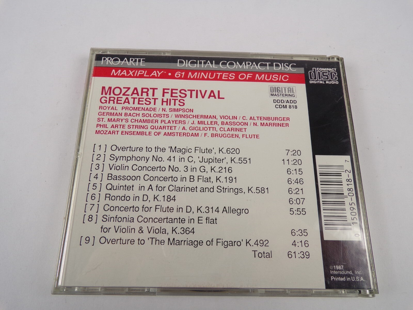 Mozart Festival Overture To The Magic Flute K.620 RoNdo In D, K. 184 CD#22