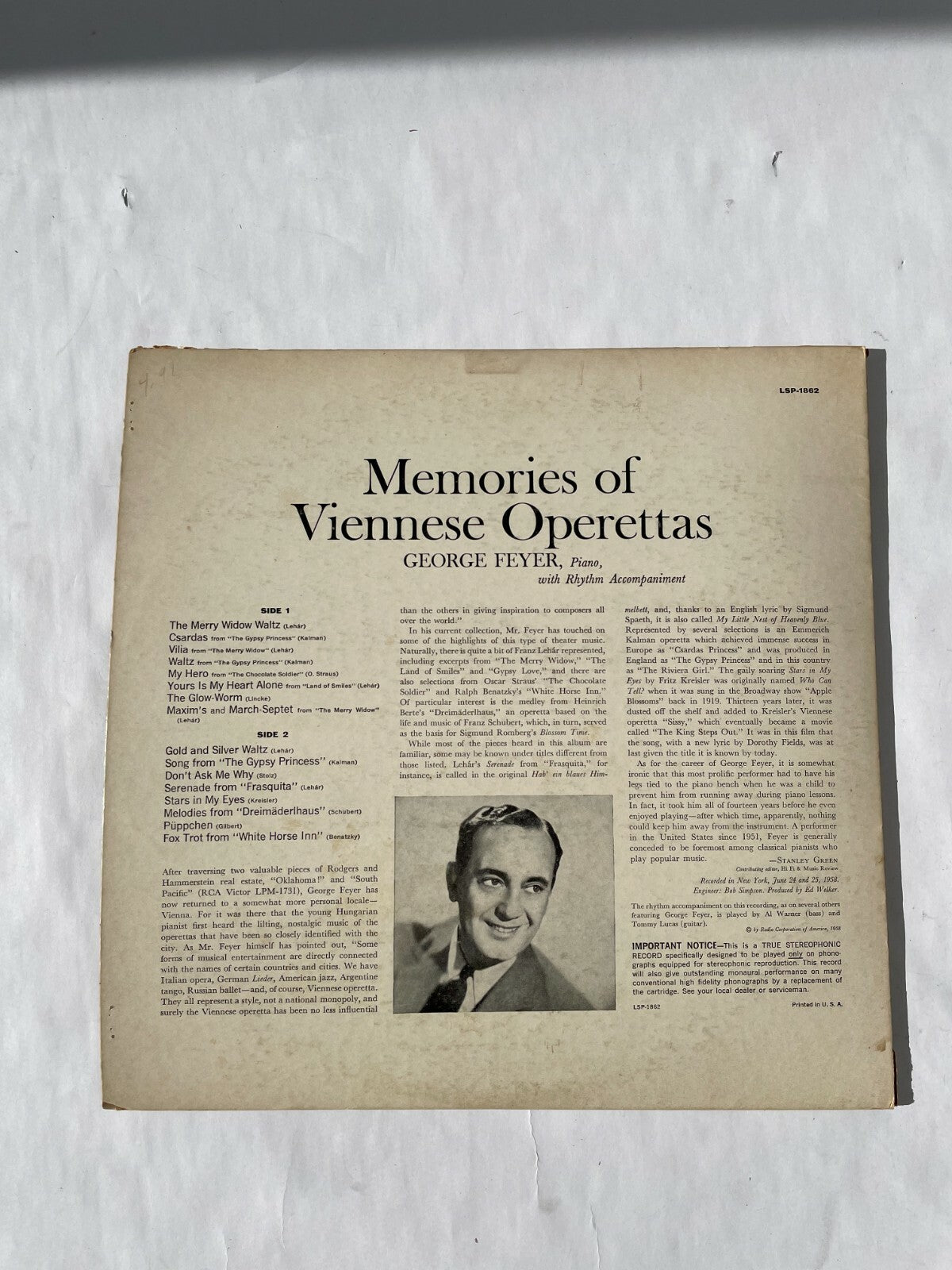 George Feyer Memories of Viennese Operettas Plano with Rhythm Vinyl Record Q10
