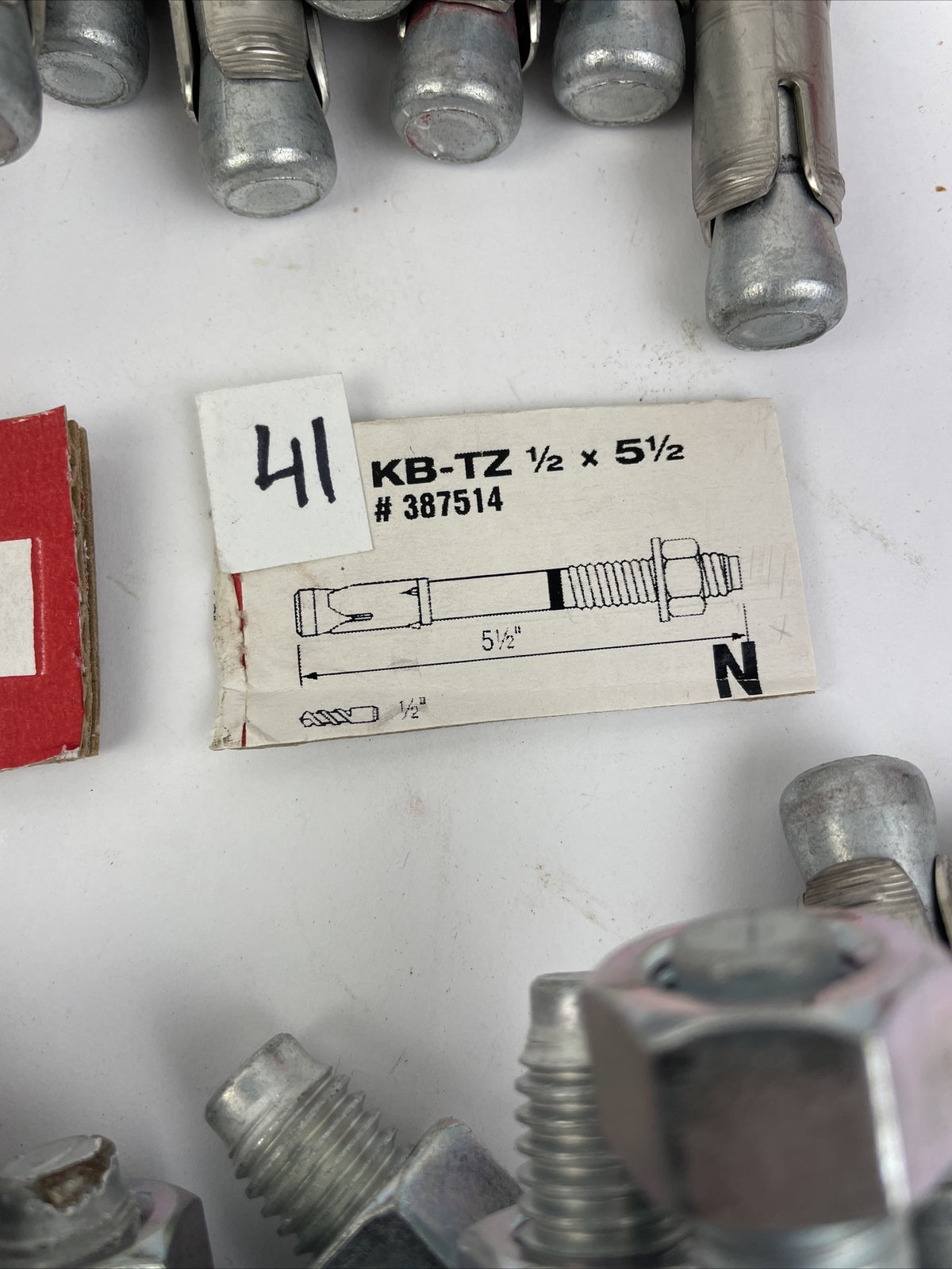 Lot of 41 x Hilti Kwik Bolt KB-TZ 1/2" x 5-1/2" 387514 - 16 Units Missing Washer