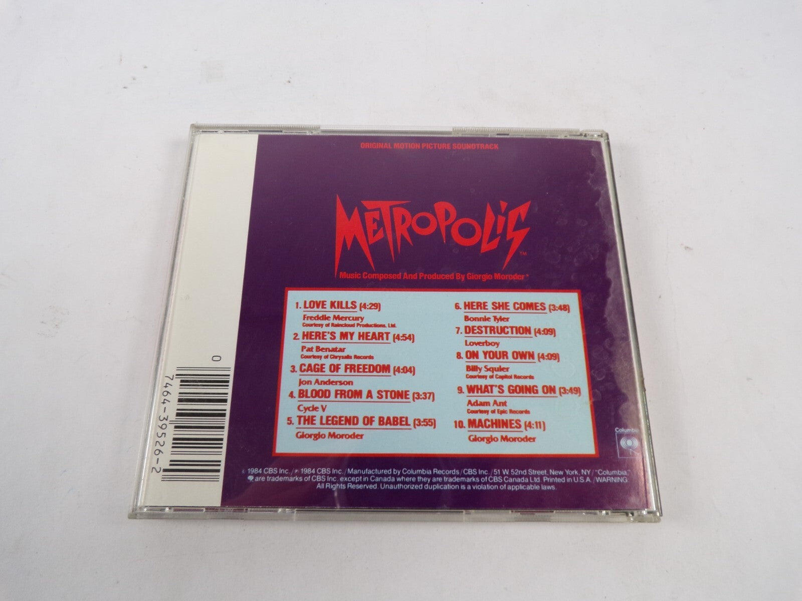 Metropolis-Original Soundtrack Columbia Love Kills Here's My Heart CD #43