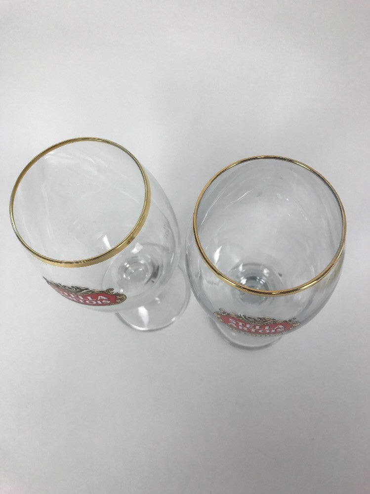 Stella Artois Beer Chalice 33CL 2 Gold Rimmed | Belgium Script | NEW