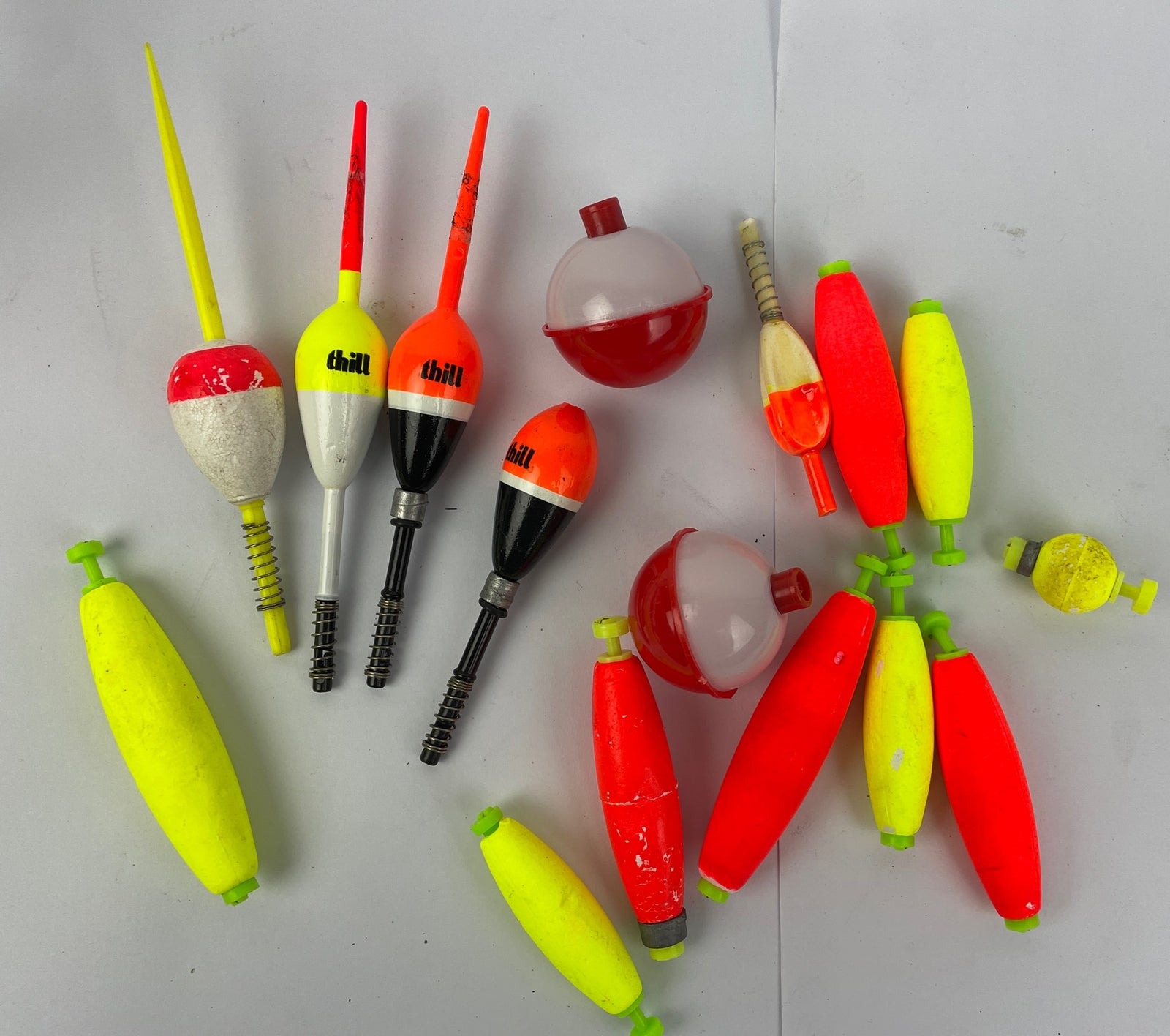 Lot Of 16 FISHING BOBBERS Round Floats Red White Orange Thill Yellow      LOOK