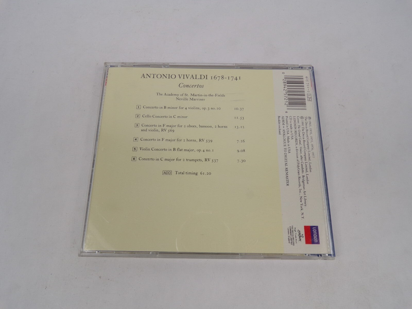 Jubilee Vivaldi Concertos Antonio Vivaldi Concertos Concerto In B Minor ForCD#63