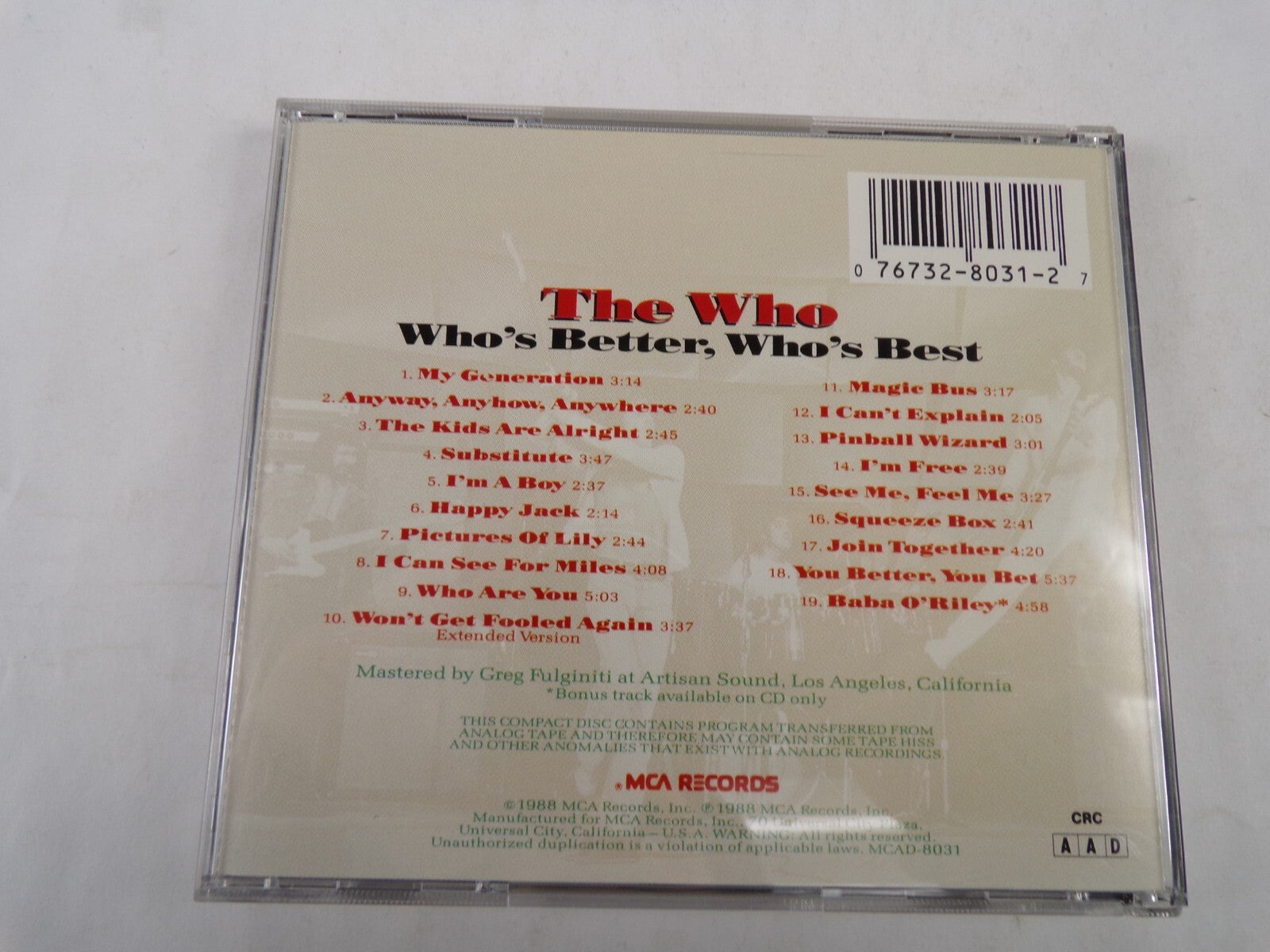 The Who Who's Better Who's Best My Generation Anyway, Anyhow, Anywhere CD#57