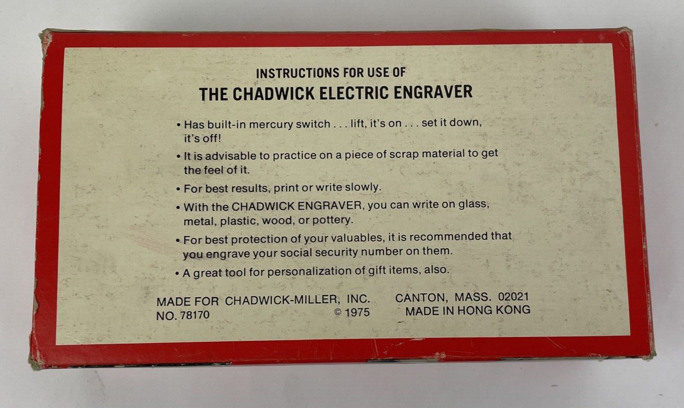 Chadwick Miller CMI Electric Engraver w/Mercury Switch Japan Made VGC
