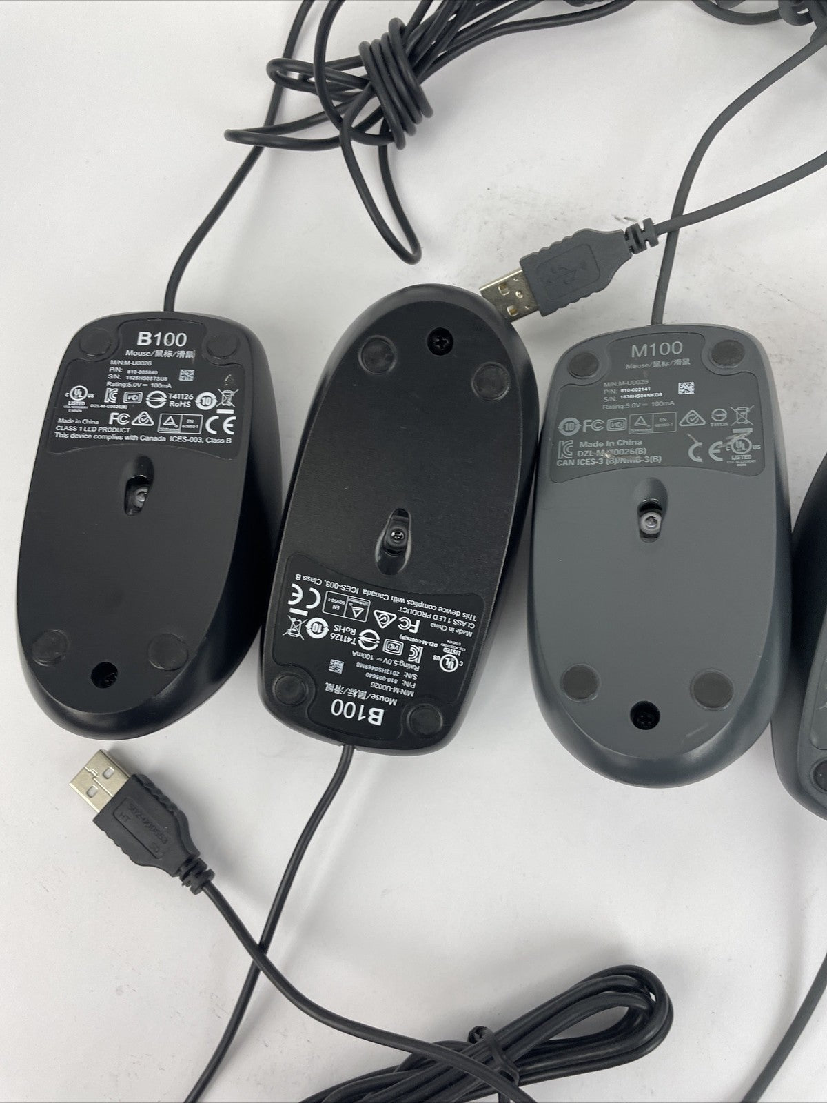 Lot of 11 Logitech Optical Corded Mouse USB 3 Button Computers B100 M100 Assorte