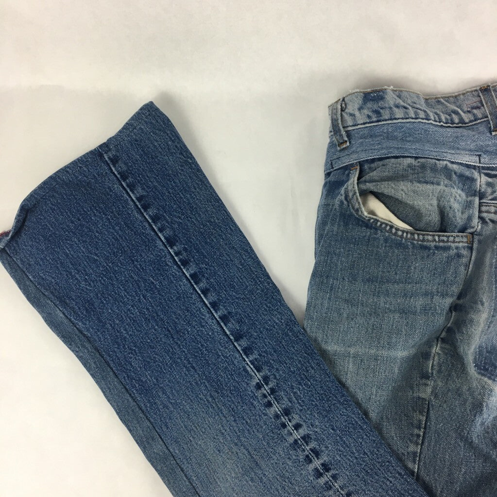 Womens Straight Leg Jeans Blue Zip Fly Mid Wash Ultra Low Rise Pockets Cotton 26