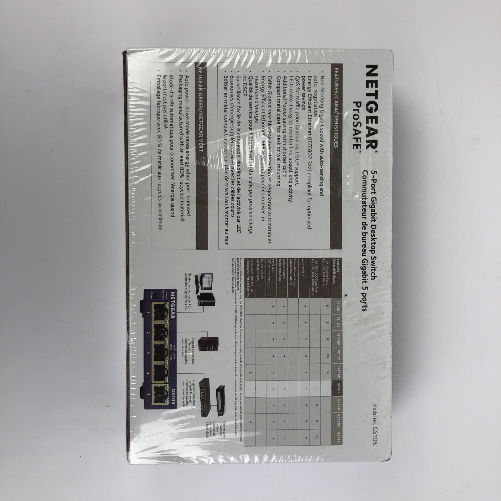 Netgear GS105 100-15898-01R9 5-Port Gigabit Switch Series New Sealed #K-2164