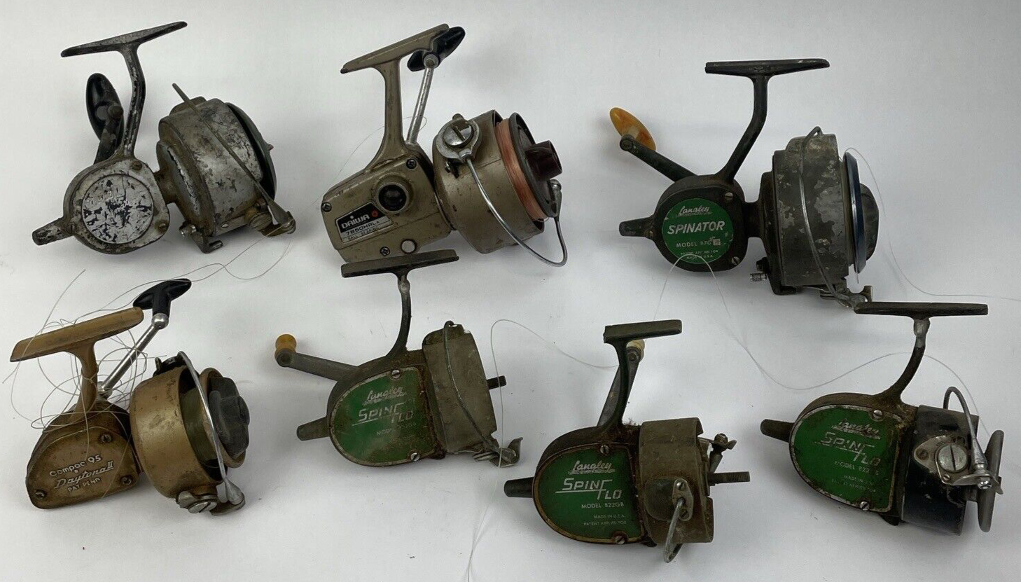 Vintage Spinning Reels - Lot of 7 x Langley SpinFlo Spinator Daiwa 7850 COMPAC95