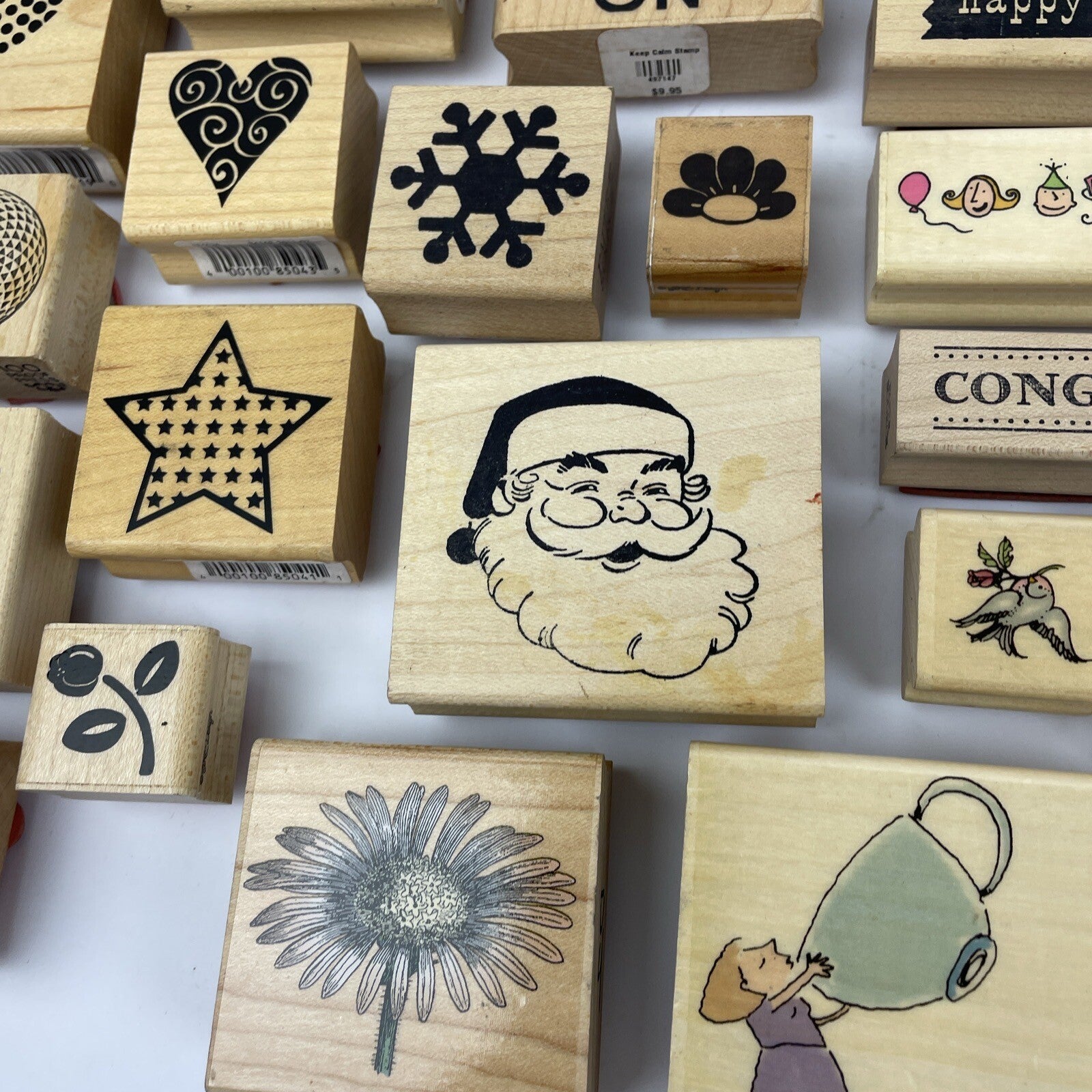 Huge Rubber Stamp Lot 30 SANTA Flowers Coffee Words Scrapbook Paper New Used