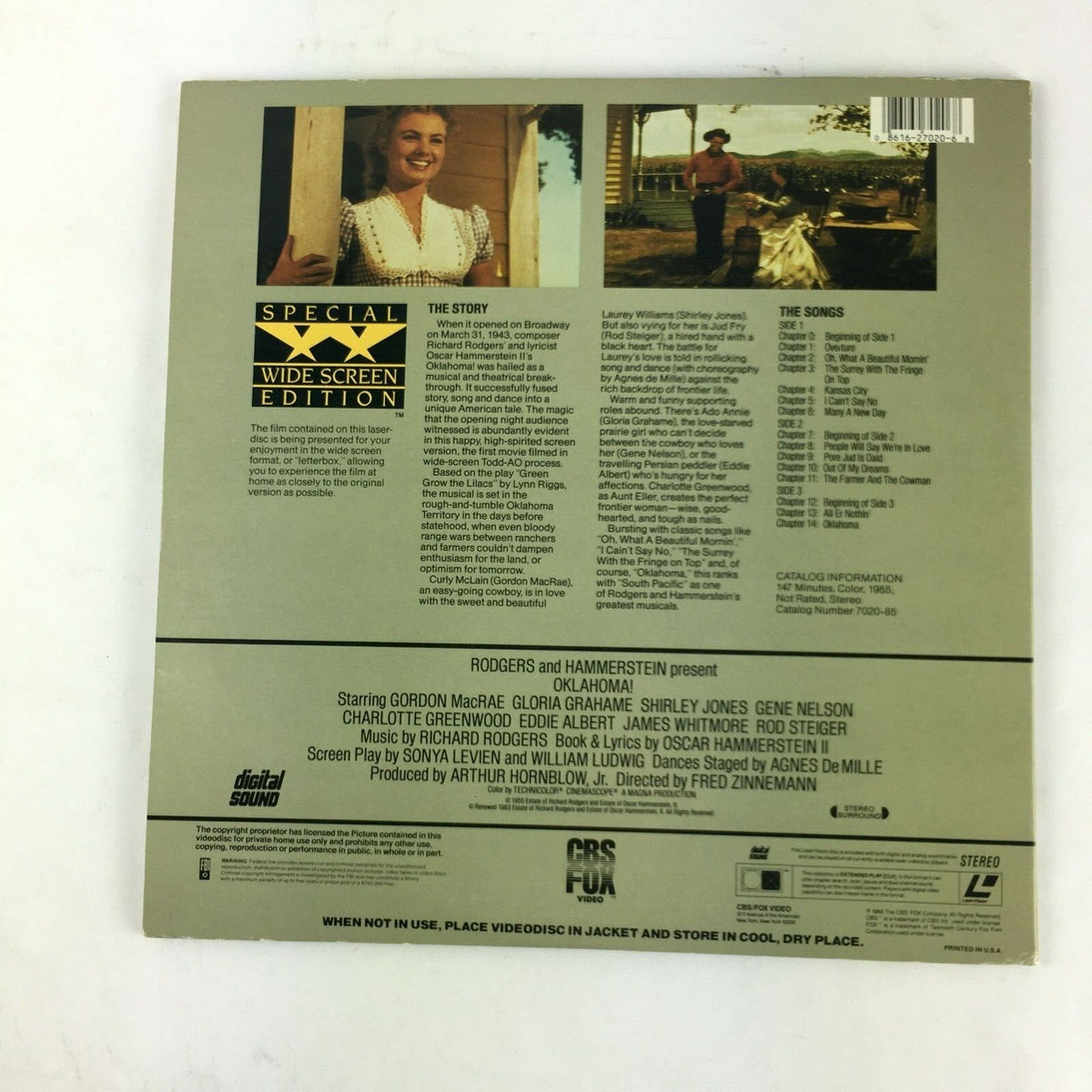 CBS FOX Video Laser Videodisc Rodger&Hammerstein's Oklahoma! Stero Extended Play