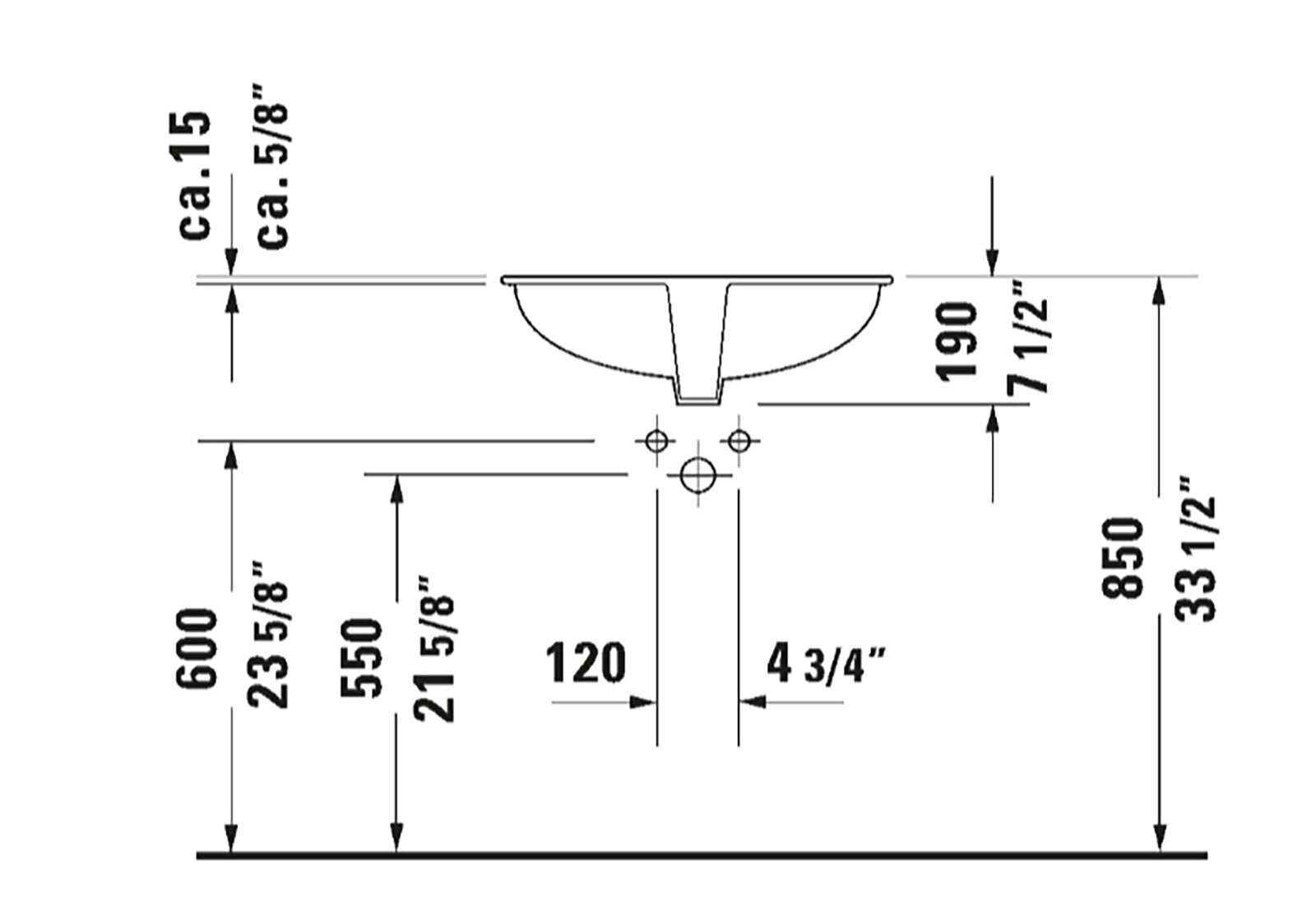 Duravit 048157 Dune 22 5/8"  Vanity Basin Bathroom Sink undercounter under-mount