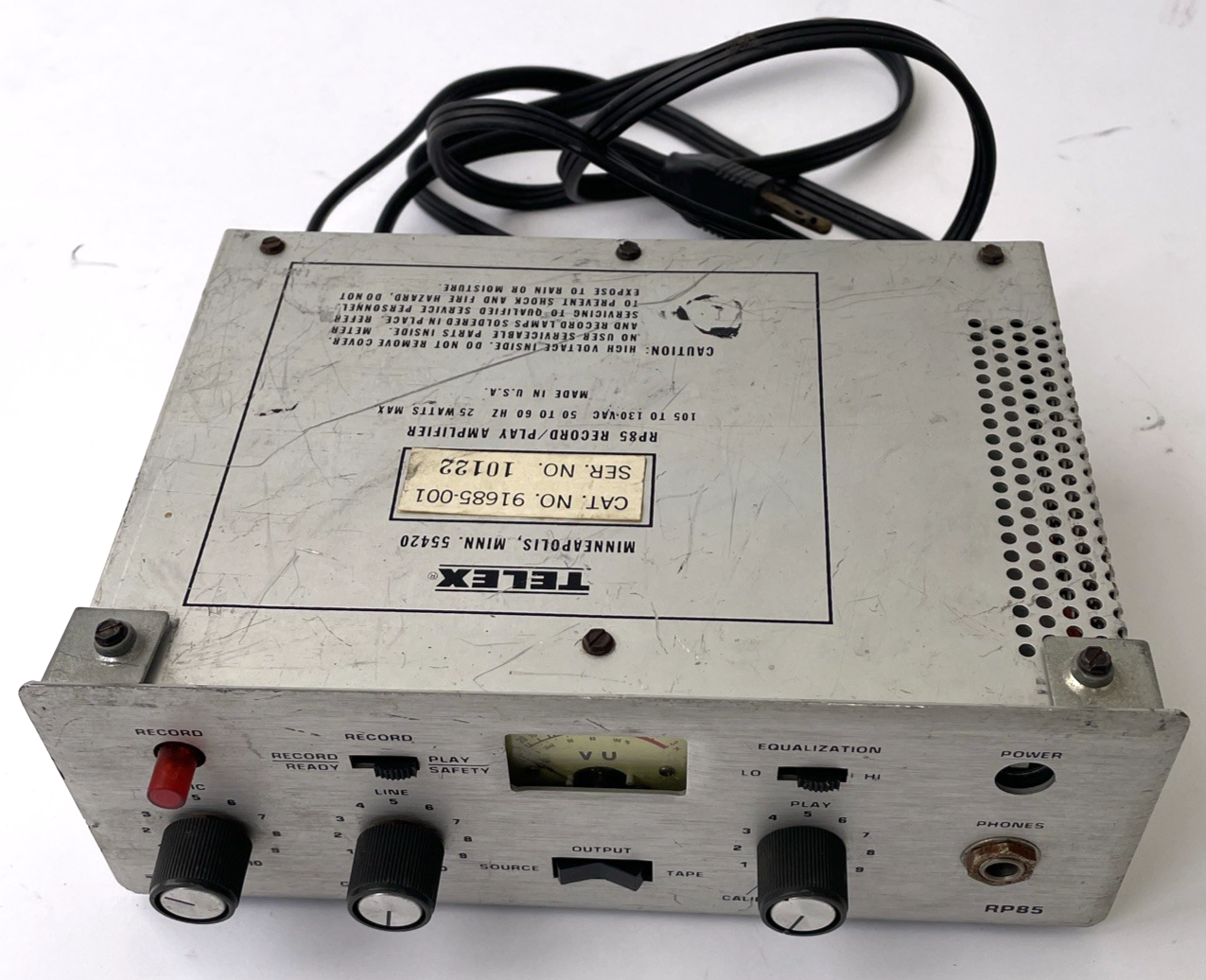 TELEX RP-85 Record / Play Amplifier  105/130 VAC 50 - 60 Hz Made in the U.S.A.
