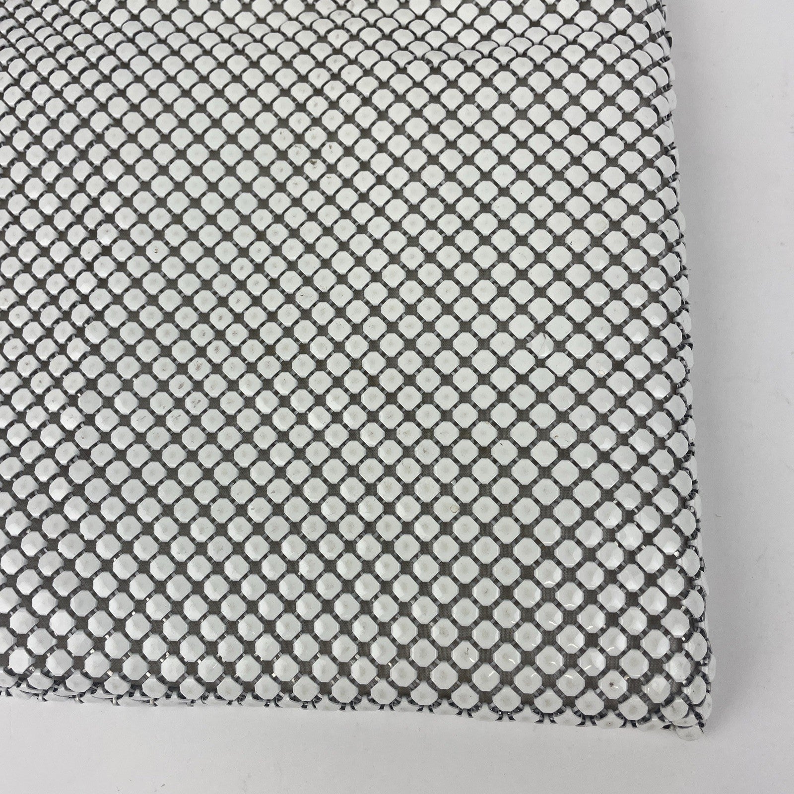 Vintage White Aluminum Metal Mesh Purse W/ Lucite Amber Handles Magnetic Closure