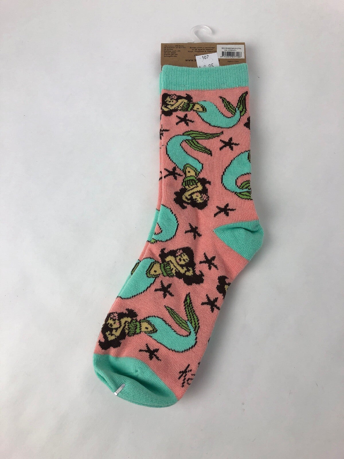NWT KARMA Crew Mermaid Mariner Socks Pink Green OSFA - Fast Free Shipping