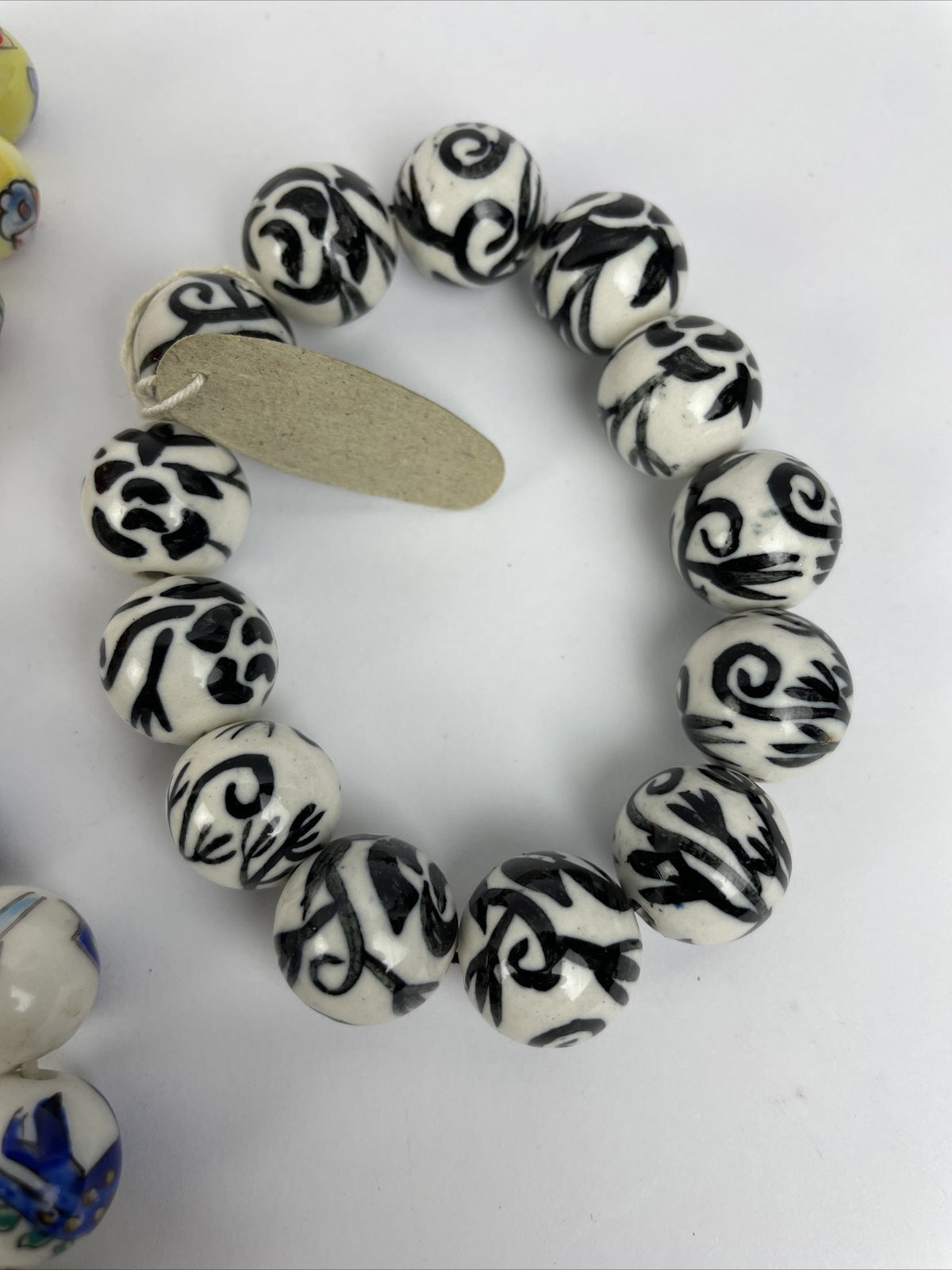 6 Vintage Porcelain Stretched Bracelets China East Asian Hand-Painted Beads