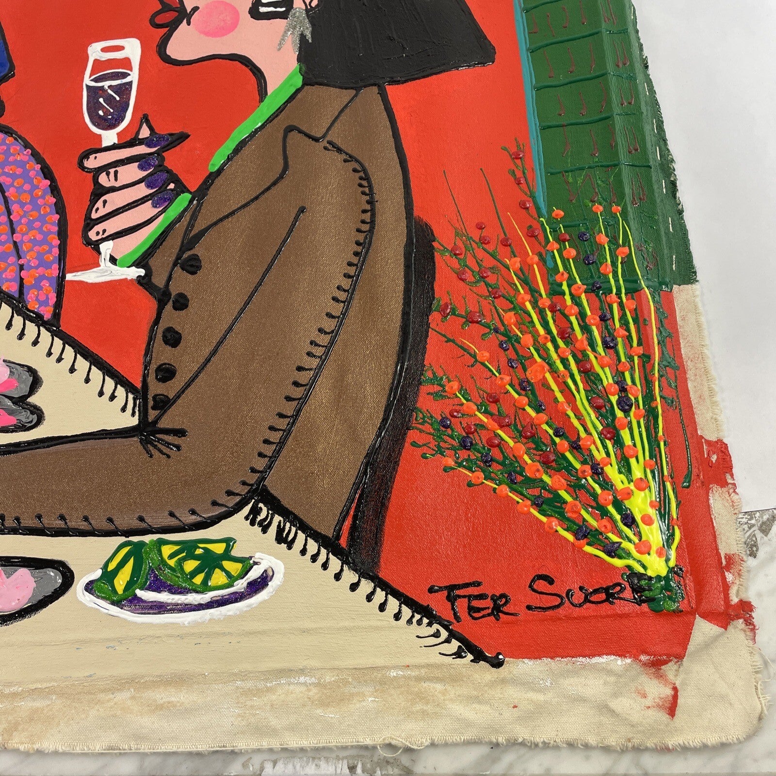 Fernando FER Sucre original oil paintings on canvas with hand-painted skateboard deck set.