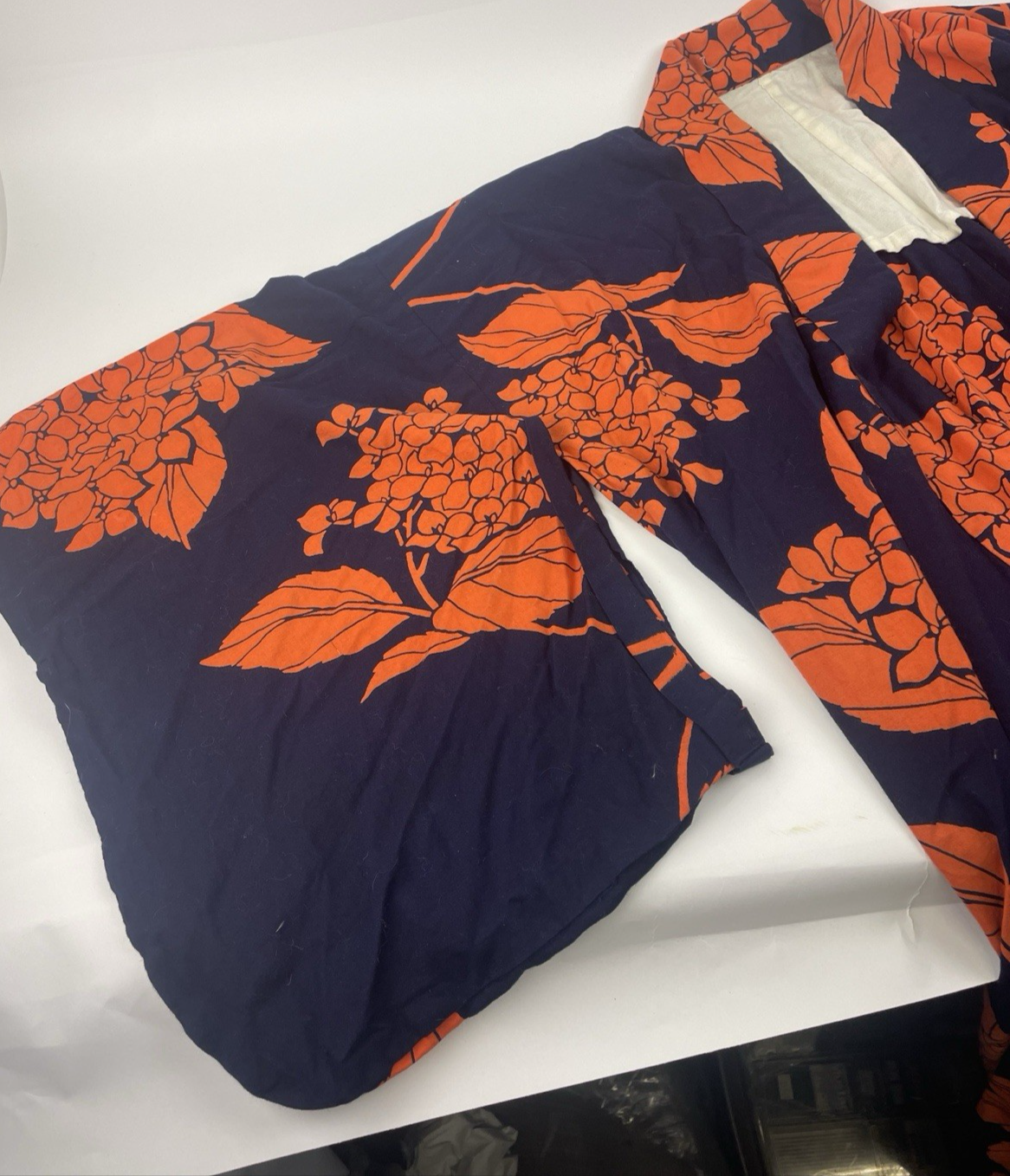 Japanese  Kimono Jodo Shinshu Honganji Coat Blue with Orange Floral Print OSFM