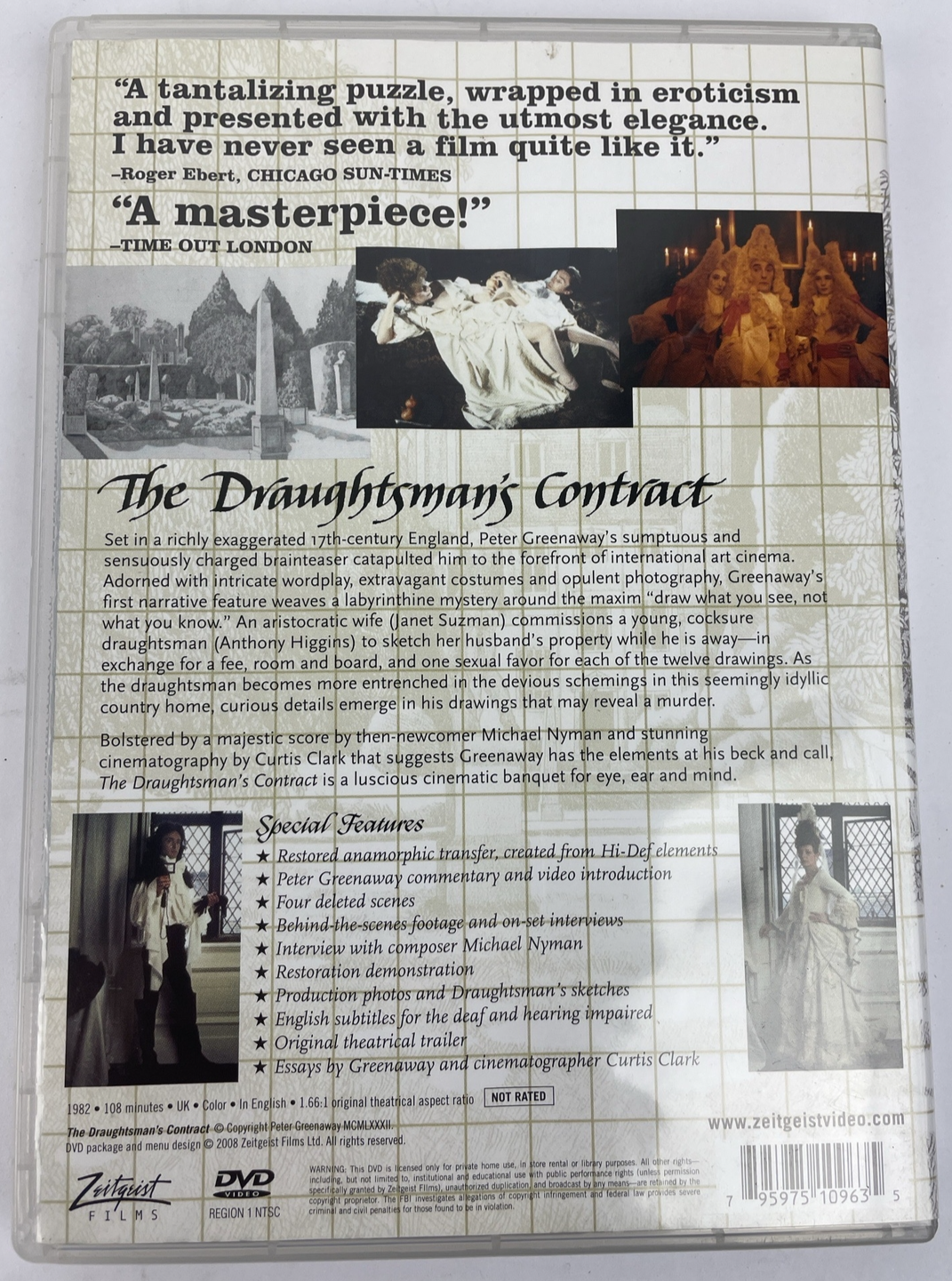 THE DRAUGHTSMAN'S CONTRACT PETER GREENAWAY EIGHTIES PERIOD DRAMA UK DVD. MINT