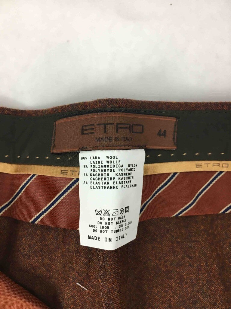 Etro Mens Dress Pants Brown Zip Fly Pockets Wool Blend Stretch Trousers 44