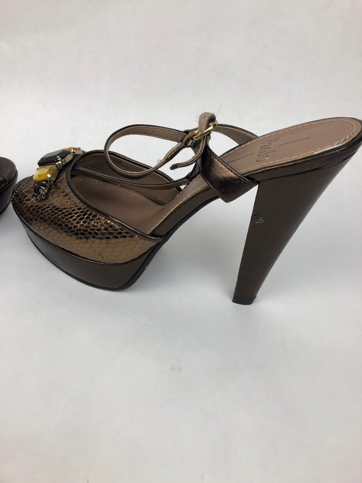 Rare LINEA PAOLO Open Toe Faux Snakeskin Patent High Heel Pumps Women's 10m