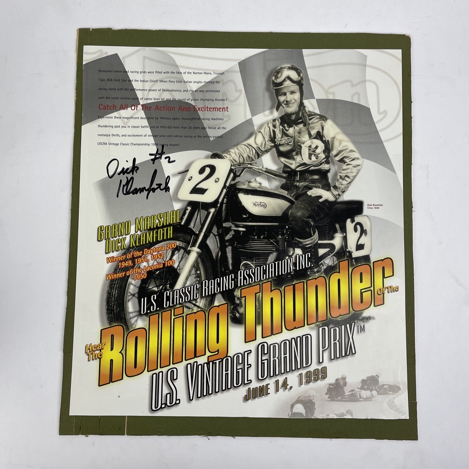 Norton Motorcycle Racing Poster Rolling Thunder U.S. Vintage Grand Prix Poster