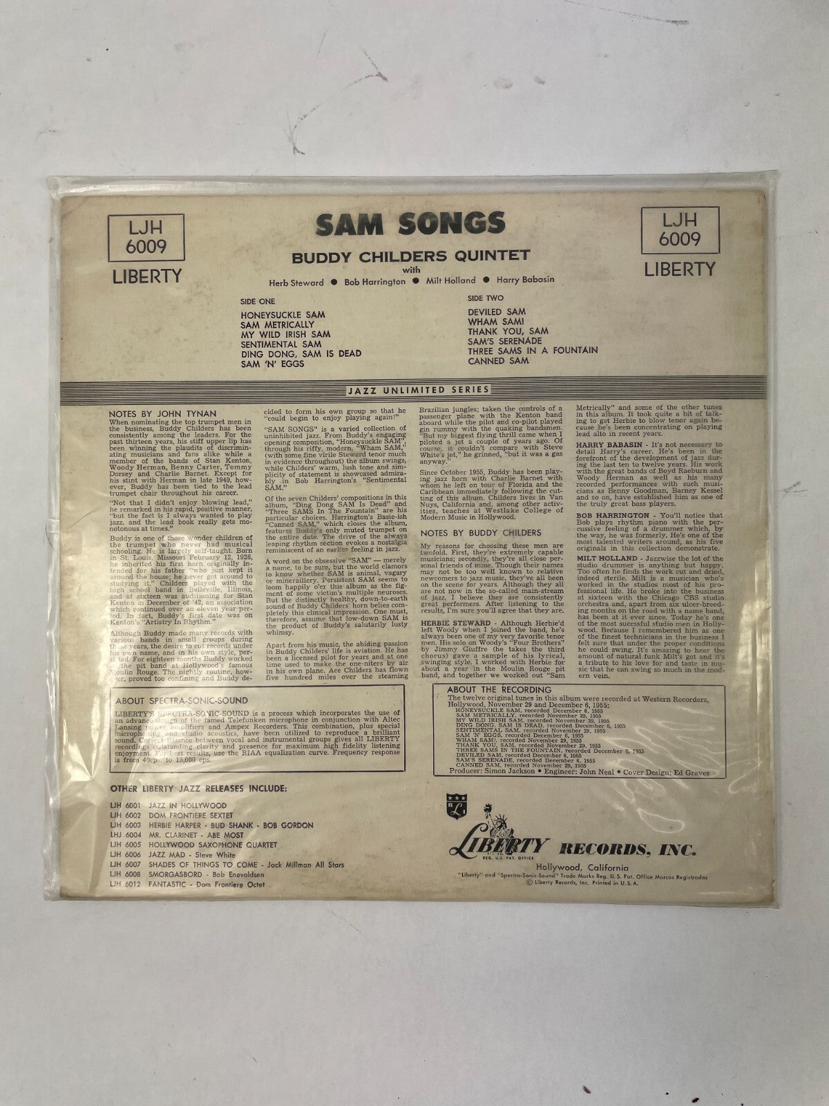Sam Songs Jazz Unlimited Series Buddy Childers Herb Steward Milt Vinyl Record