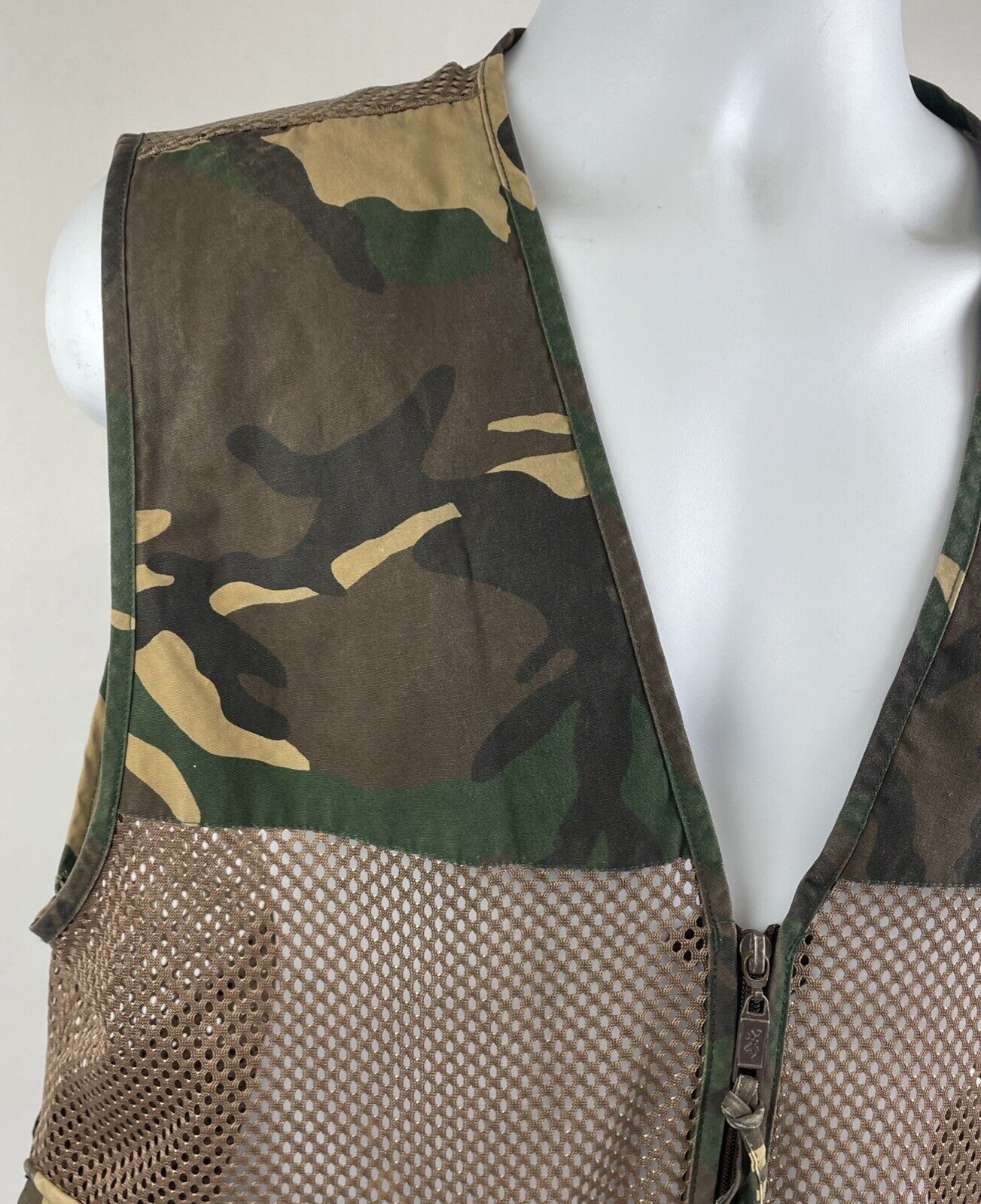 Browning Vest Mens Medium Brown Camo Duck Bird Hunting Game Pocket Full Zip